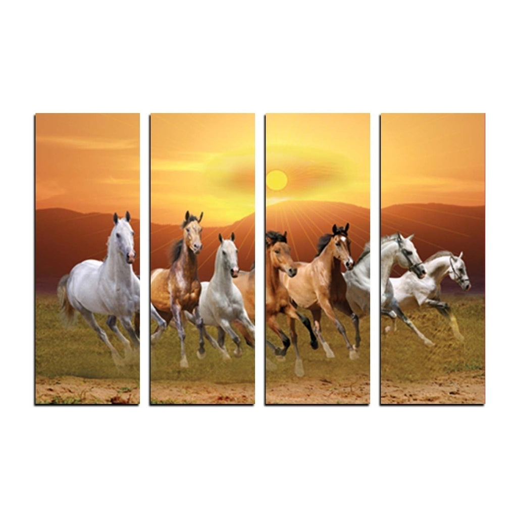4 Panel Lucky 7 Running Horses Premium Canvas Painting Kafalo