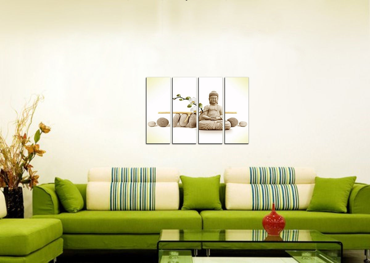 4 Panel Meditating Buddha Premium Canvas Painting Kafalo