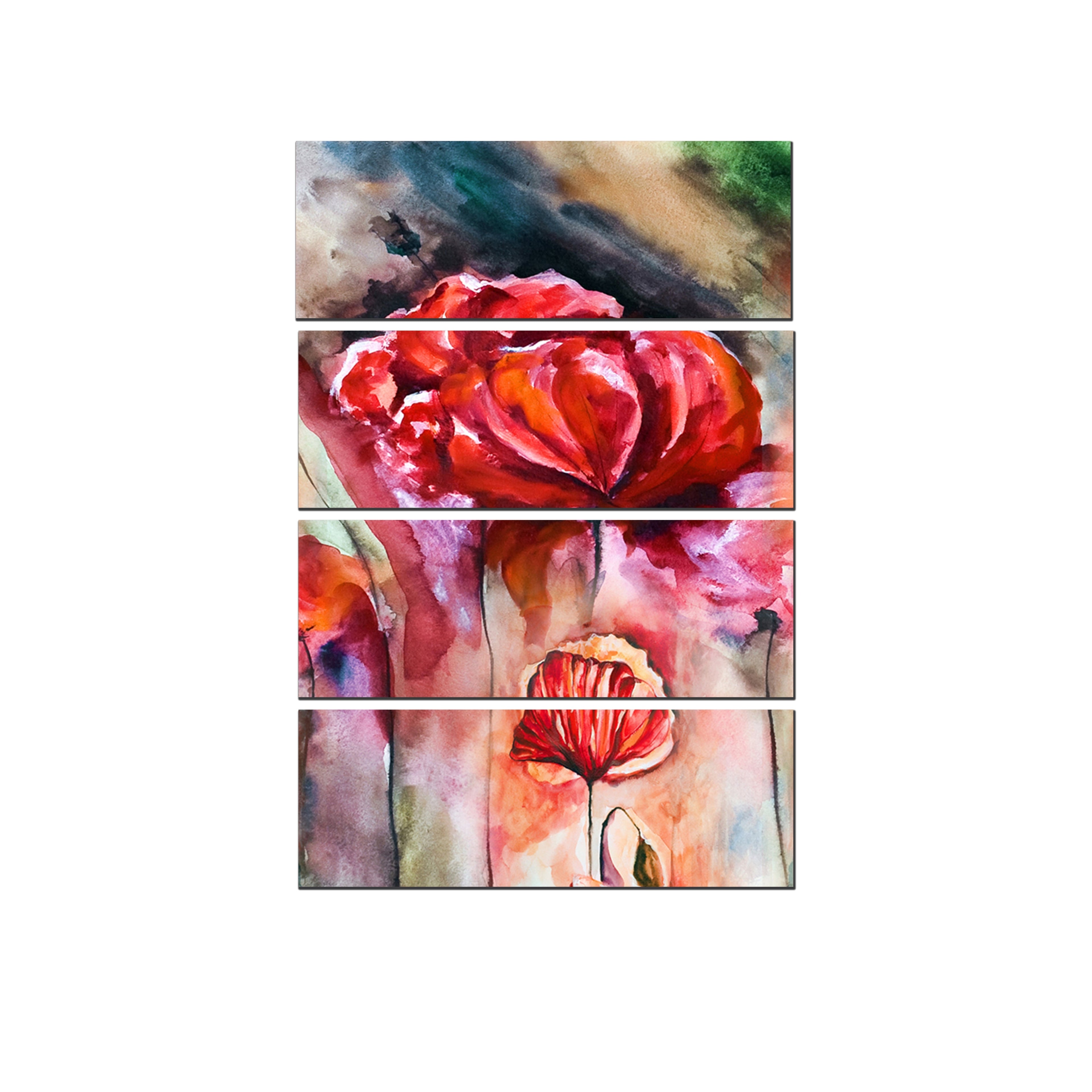 4 Panel Beautiful Red Rose Premium Canvas Painting Kafalo