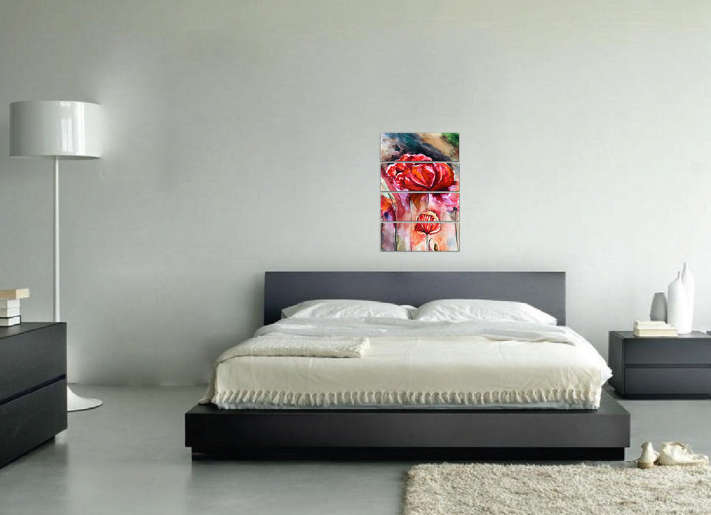 4 Panel Beautiful Red Rose Premium Canvas Painting Kafalo