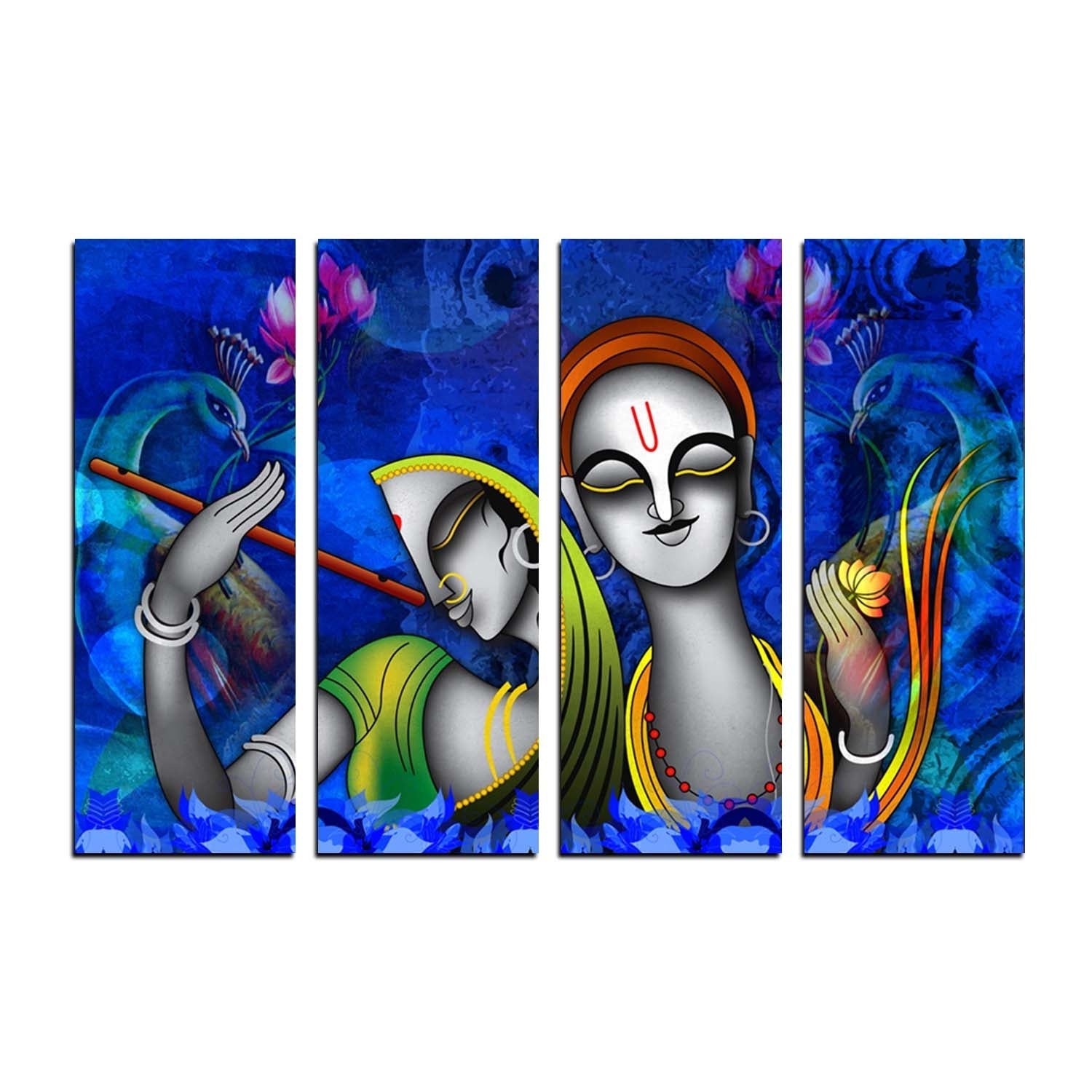 4 Panel Radha Krishna Premium Canvas Painting Kafalo