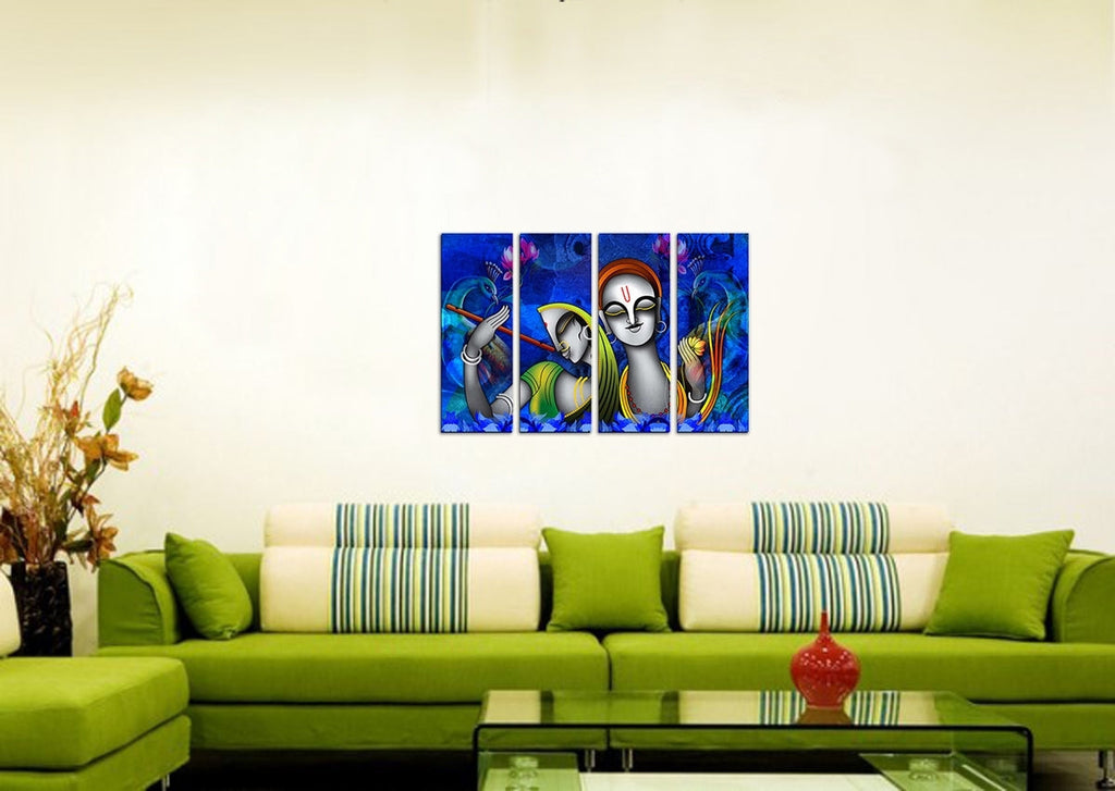 4 Panel Radha Krishna Premium Canvas Painting Kafalo