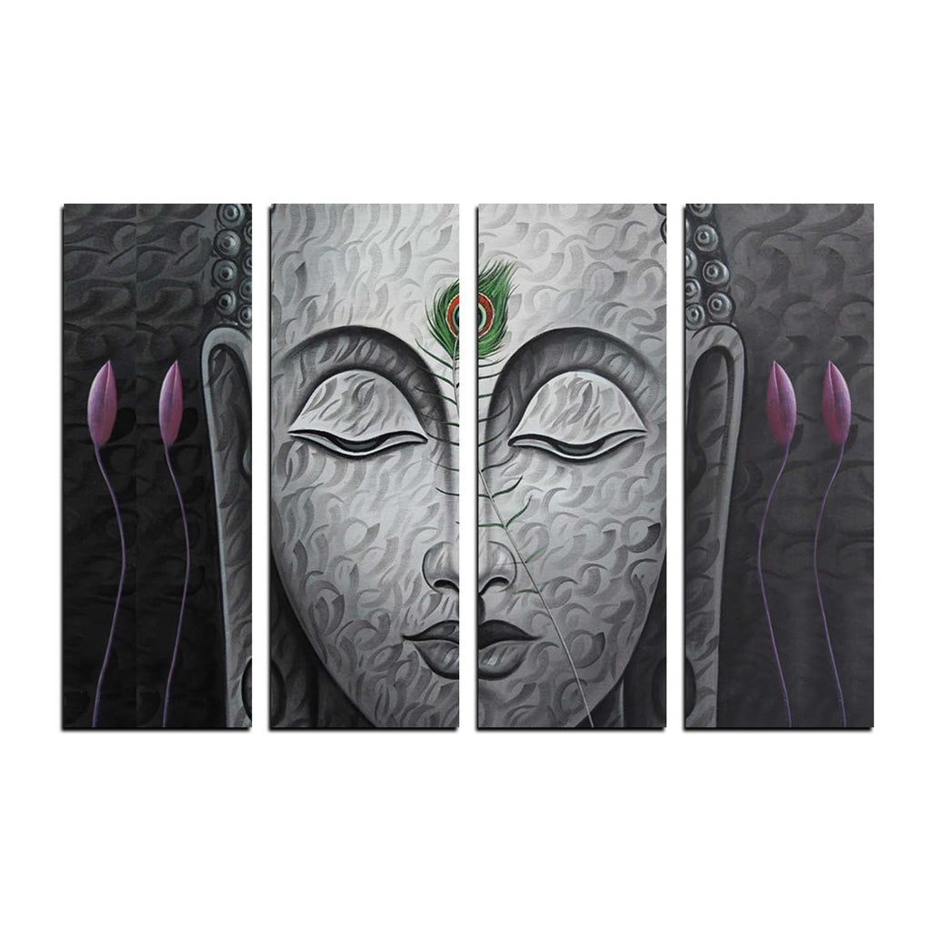 4 Panel Meditating Buddha Premium Canvas Painting Kafalo