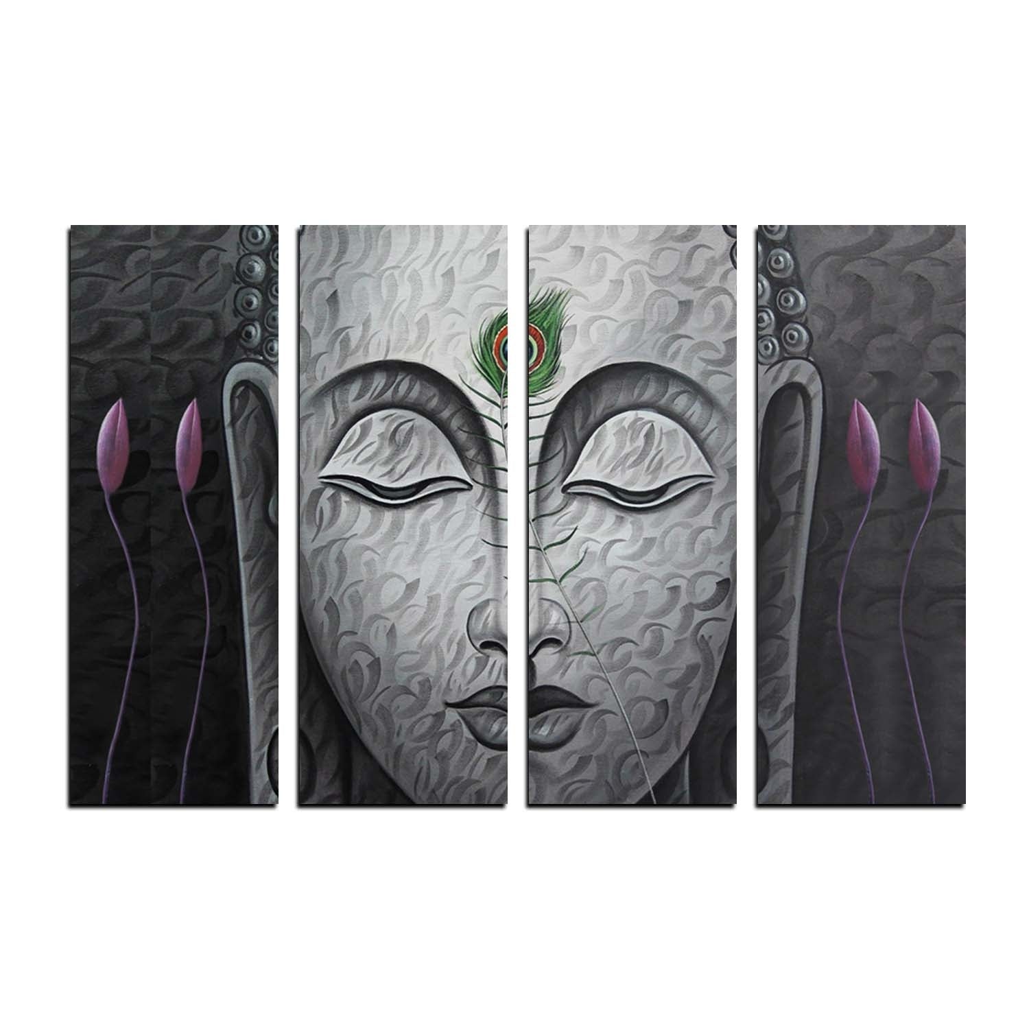 4 Panel Meditating Buddha Premium Canvas Painting Kafalo