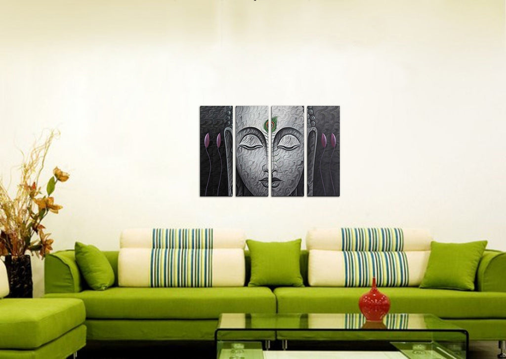 4 Panel Meditating Buddha Premium Canvas Painting Kafalo