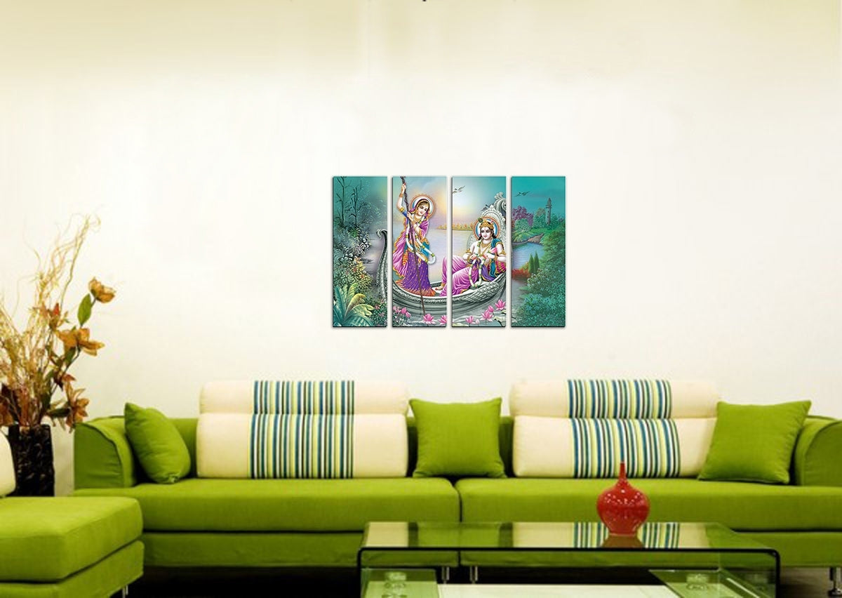 4 Panel Radha Krishna Premium Canvas Painting Kafalo