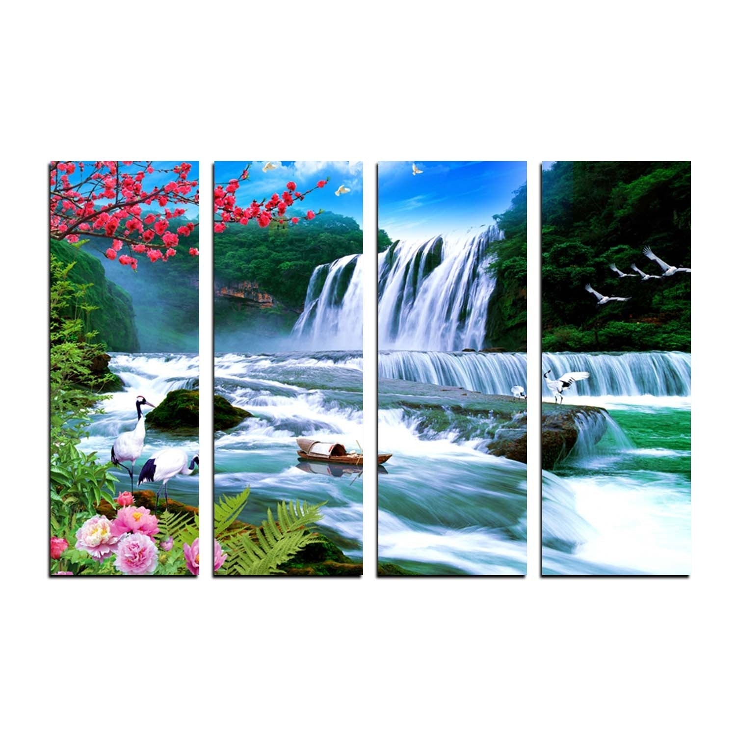 4 Panel Waterfall Scenic View Premium Canvas Painting Kafalo