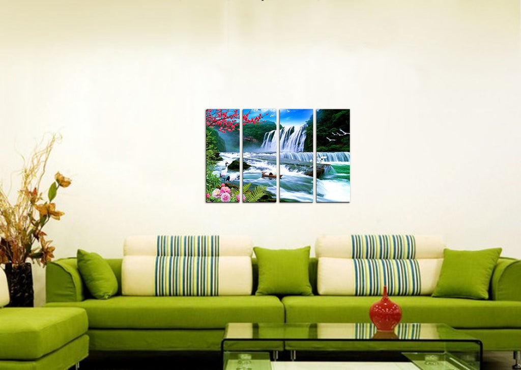4 Panel Waterfall Scenic View Premium Canvas Painting Kafalo