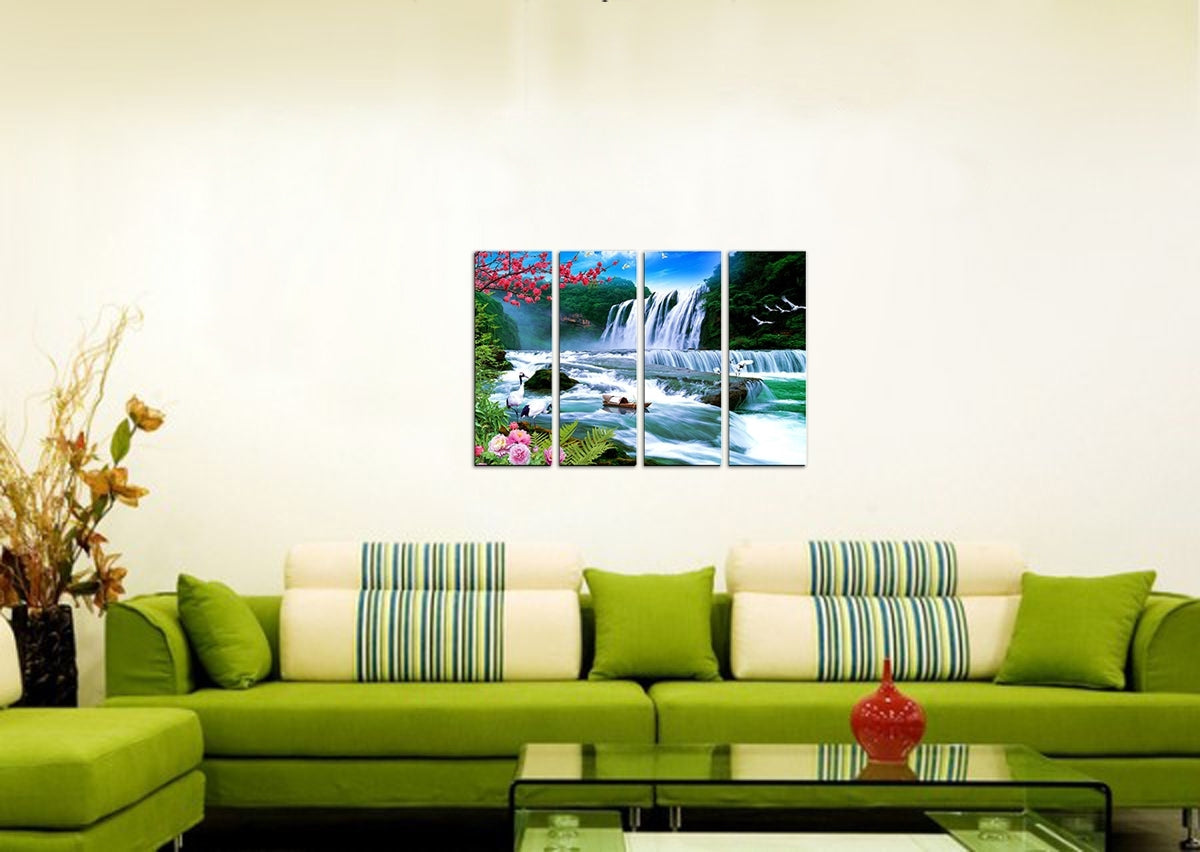 4 Panel Waterfall Scenic View Premium Canvas Painting Kafalo
