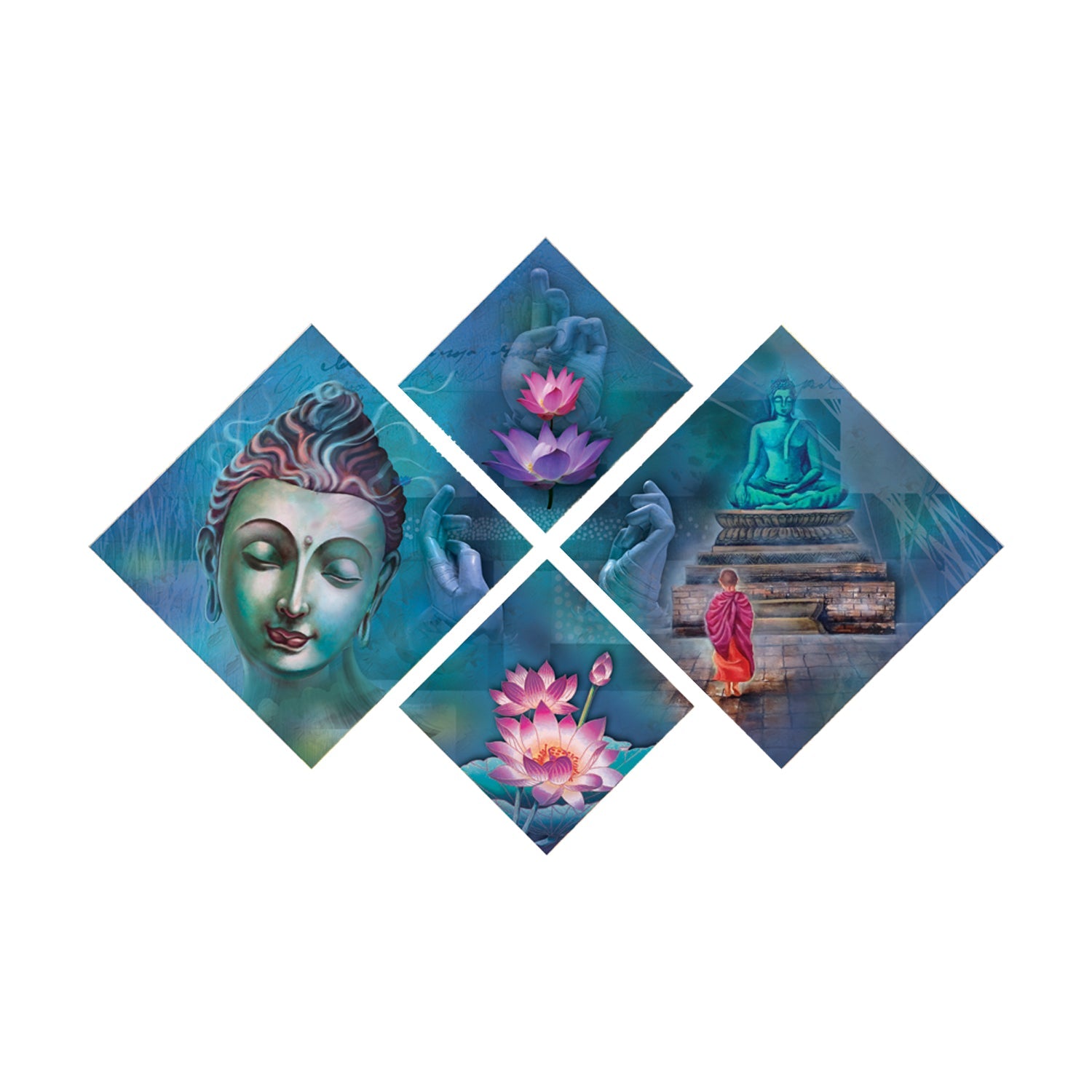 Set Of 4 Lord Buddha Premium Canvas Painting Kafalo