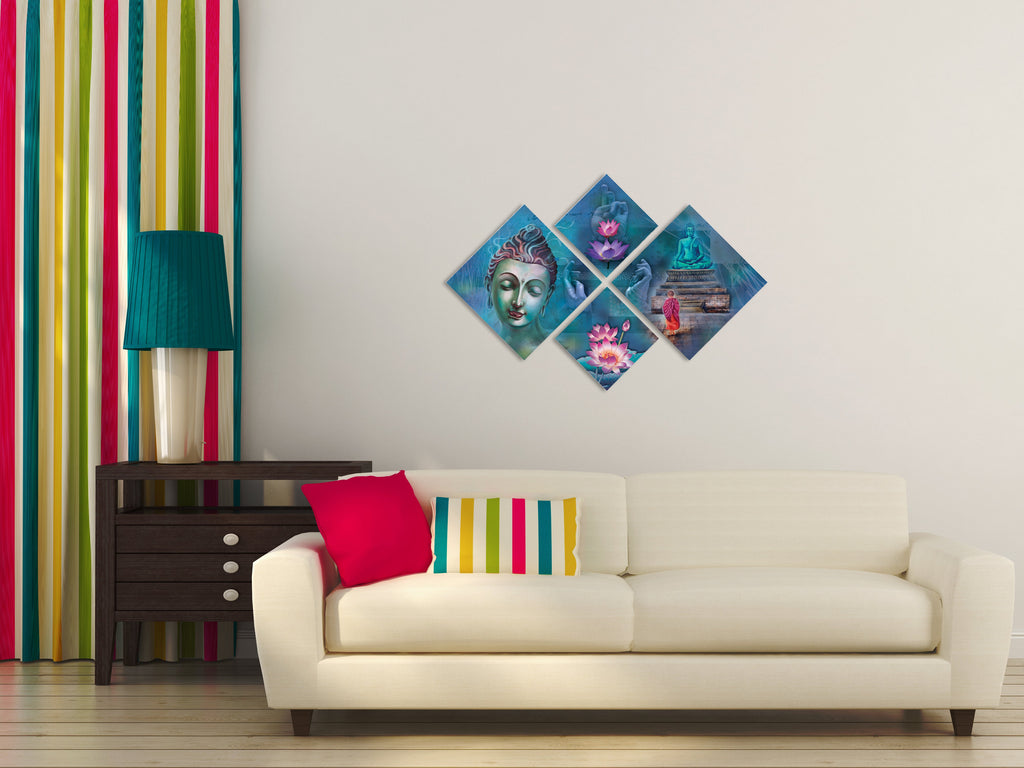 Set Of 4 Lord Buddha Premium Canvas Painting Kafalo