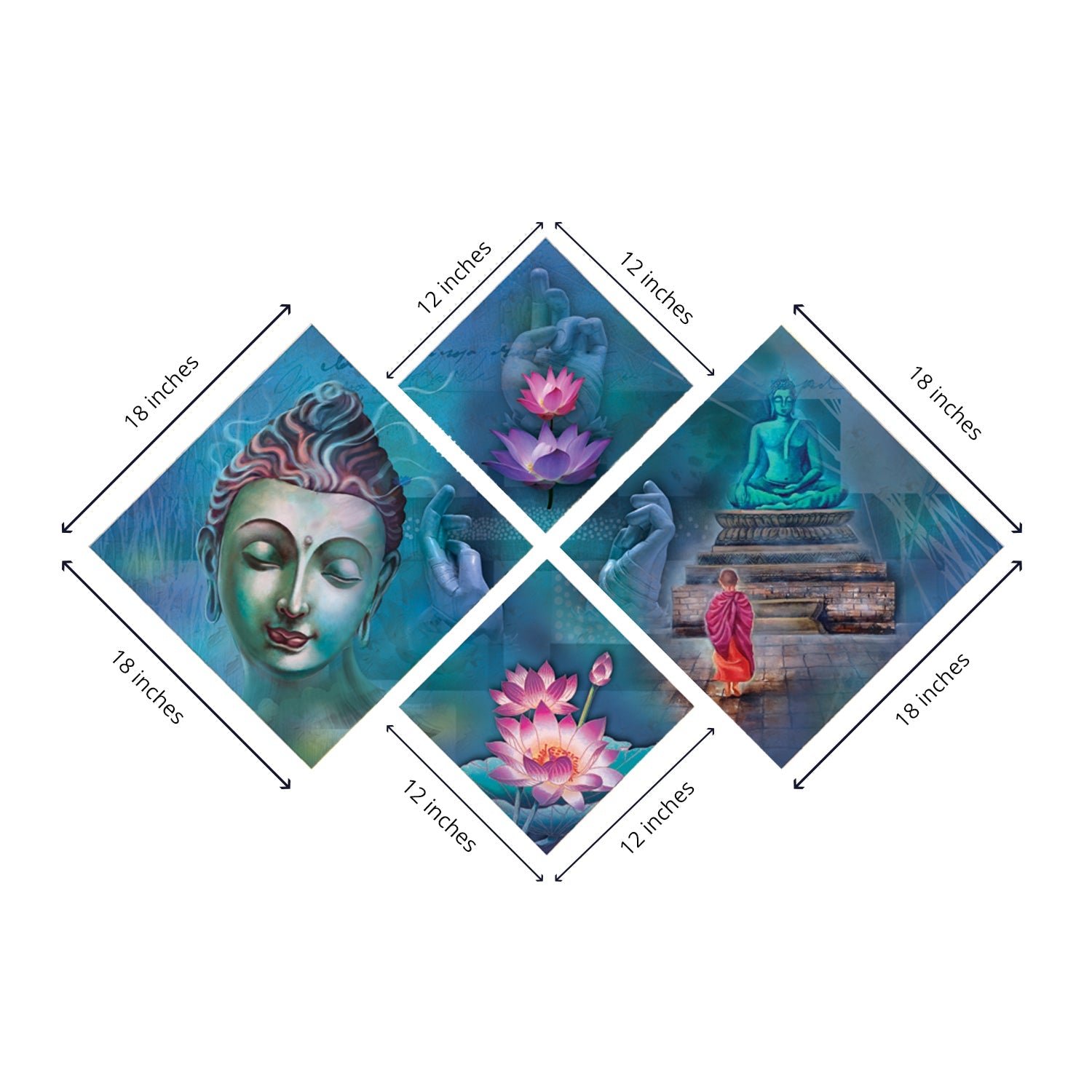 Set Of 4 Lord Buddha Premium Canvas Painting Kafalo