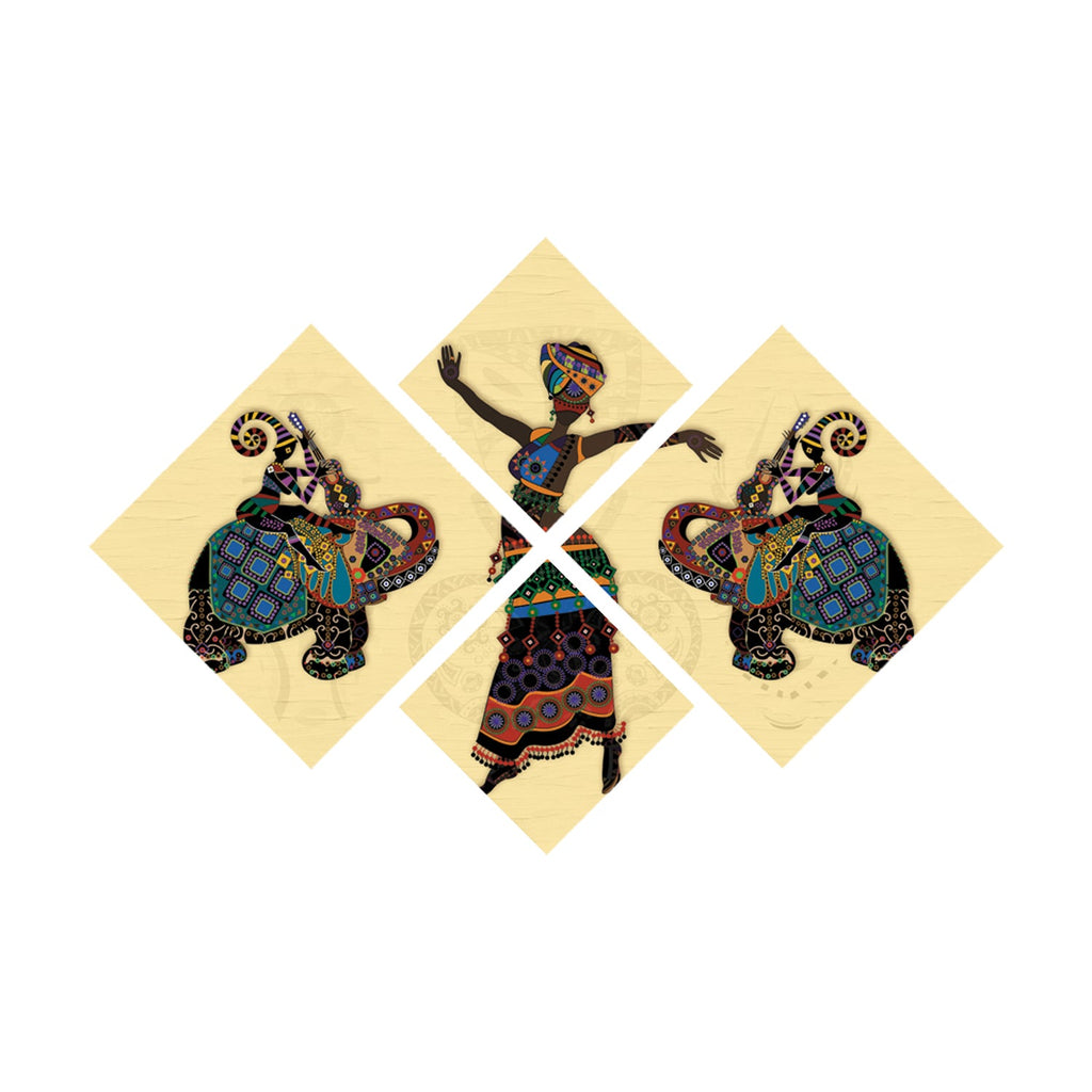 Set Of 4 Elephant Design Premium Canvas Painting Kafalo