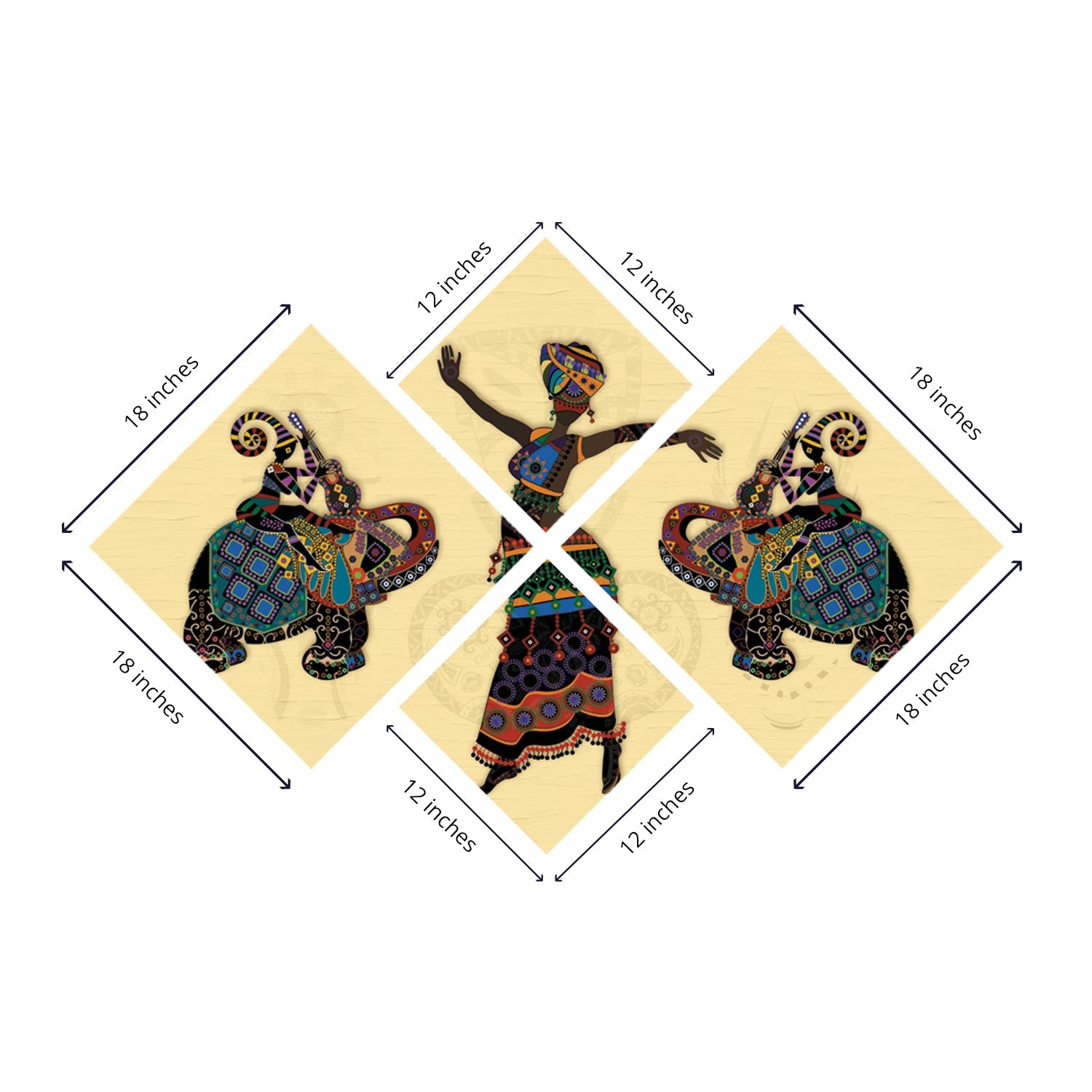 Set Of 4 Elephant Design Premium Canvas Painting Kafalo