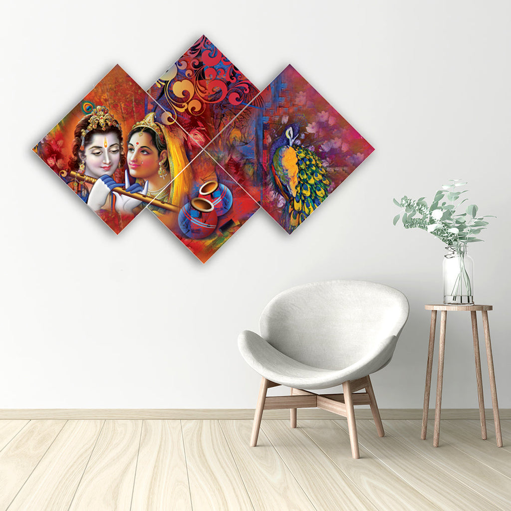 Set of 4 Radha Krishna Premium Canvas Painting Kafalo