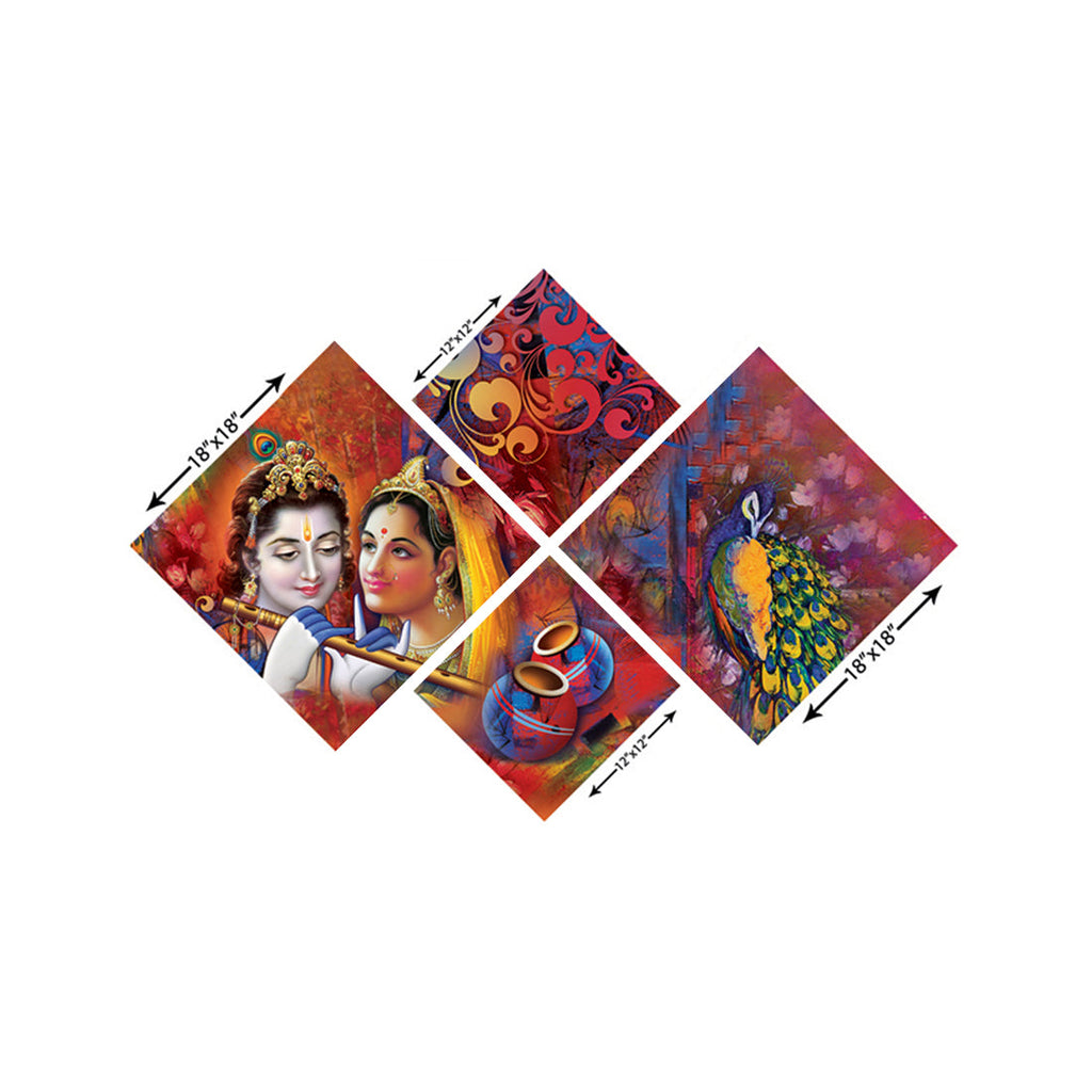 Set of 4 Radha Krishna Premium Canvas Painting Kafalo