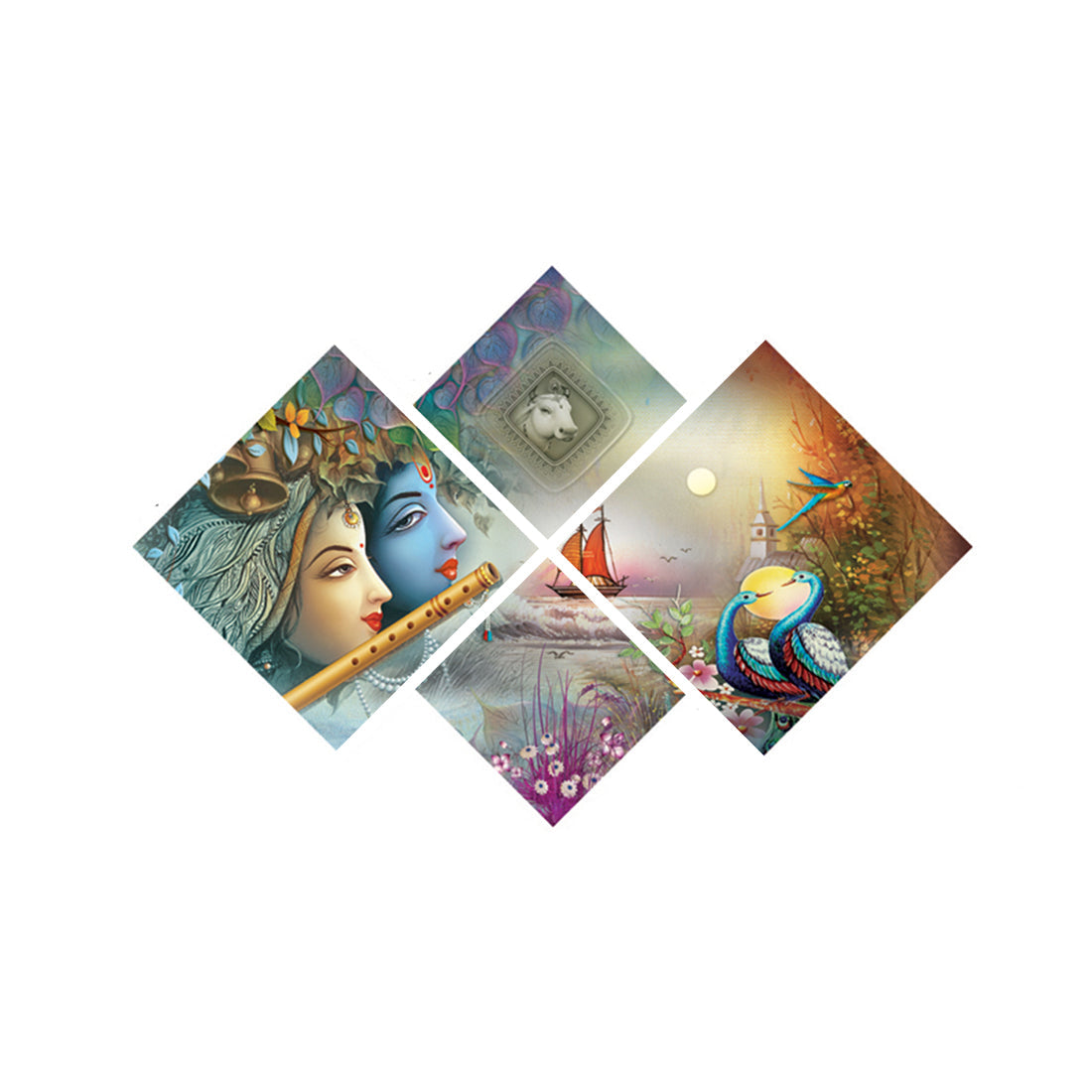 Set of 4 Radha Krishna Premium Canvas Painting Kafalo