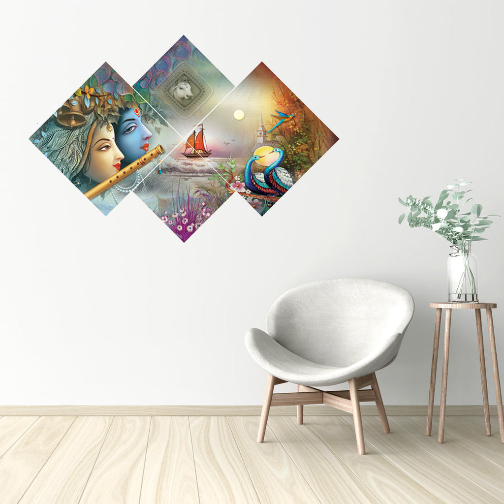 Set of 4 Radha Krishna Premium Canvas Painting Kafalo