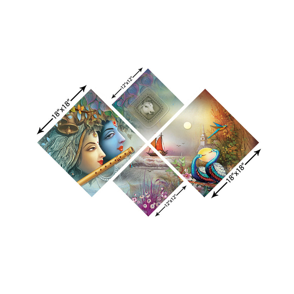 Set of 4 Radha Krishna Premium Canvas Painting Kafalo