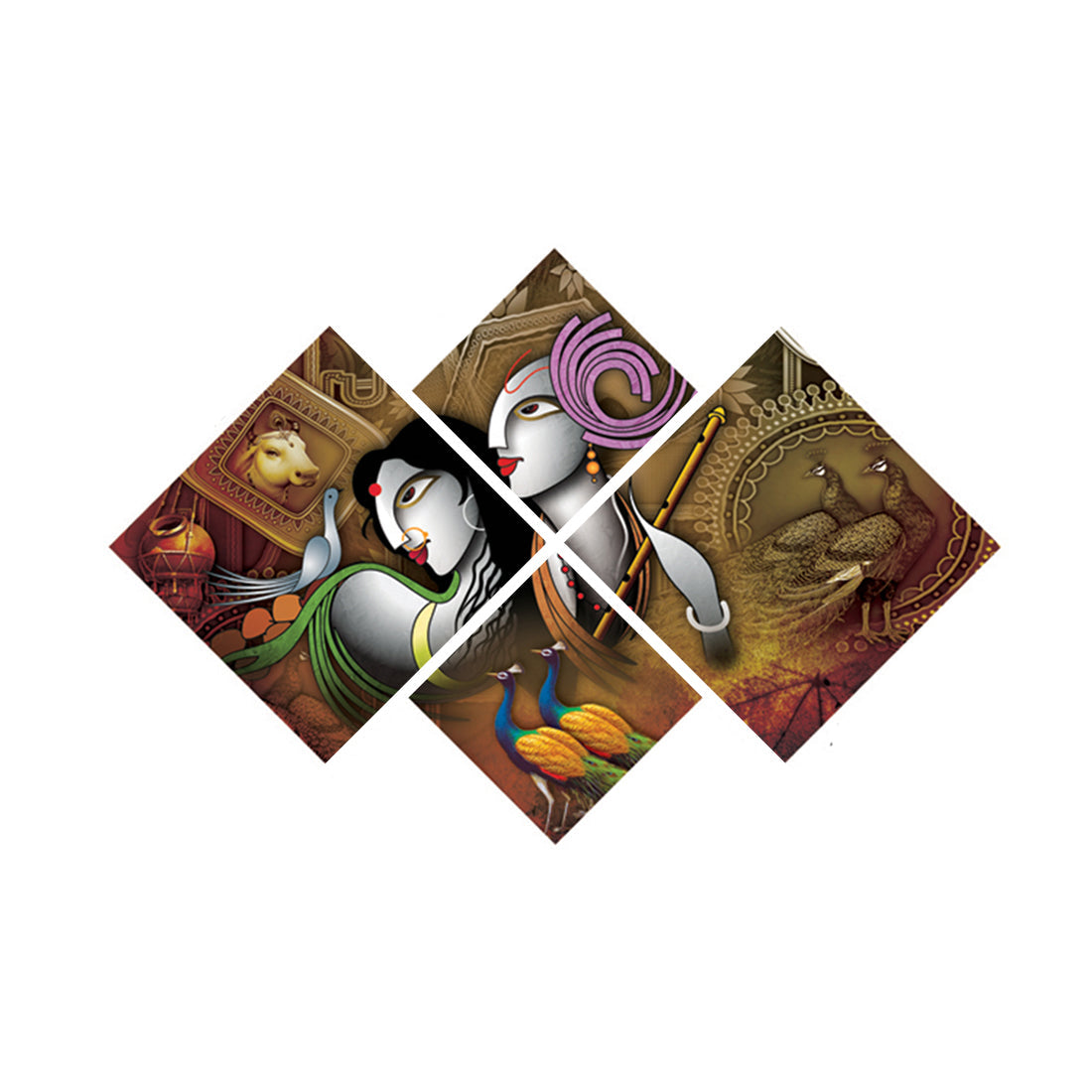 Set of 4 Radha Krishna Premium Canvas Painting Kafalo