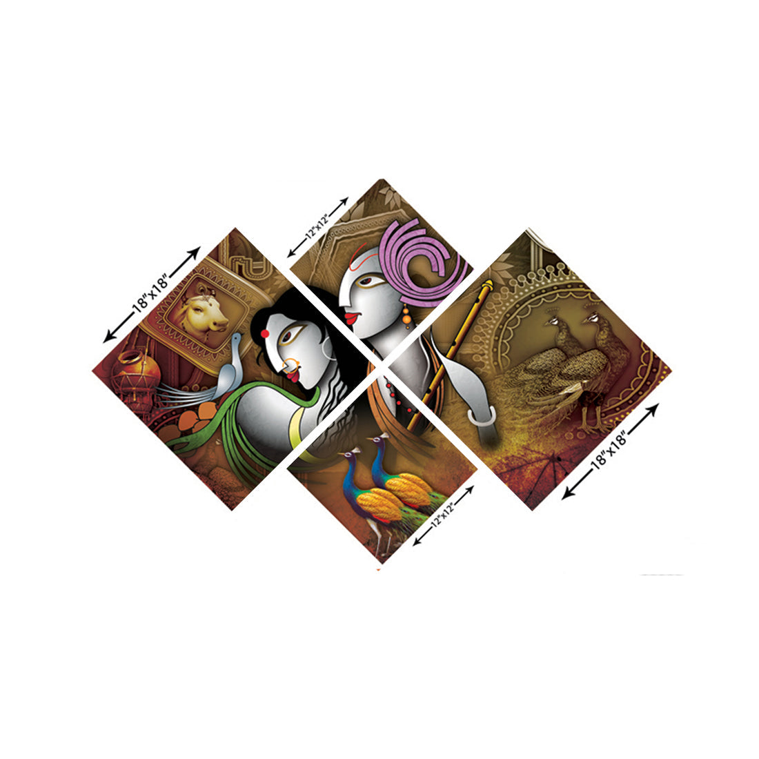Set of 4 Radha Krishna Premium Canvas Painting Kafalo