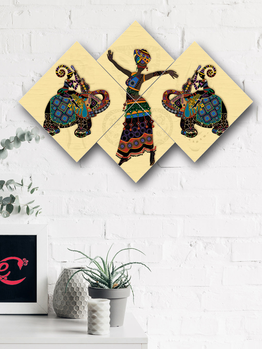 Set of 4 Elephant and Abstract Tribal Premium Canvas Painting Kafalo