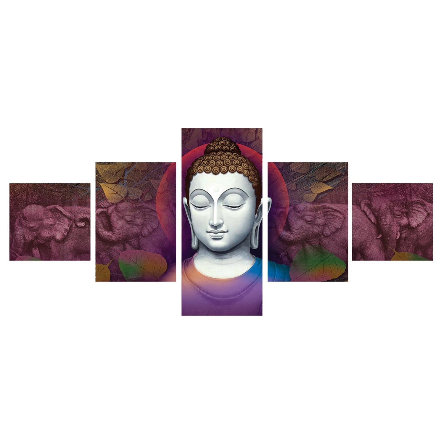 Set Of 5 Lord Buddha Premium Canvas Painting Kafalo