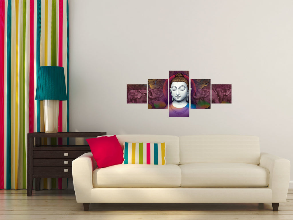Set Of 5 Lord Buddha Premium Canvas Painting Kafalo