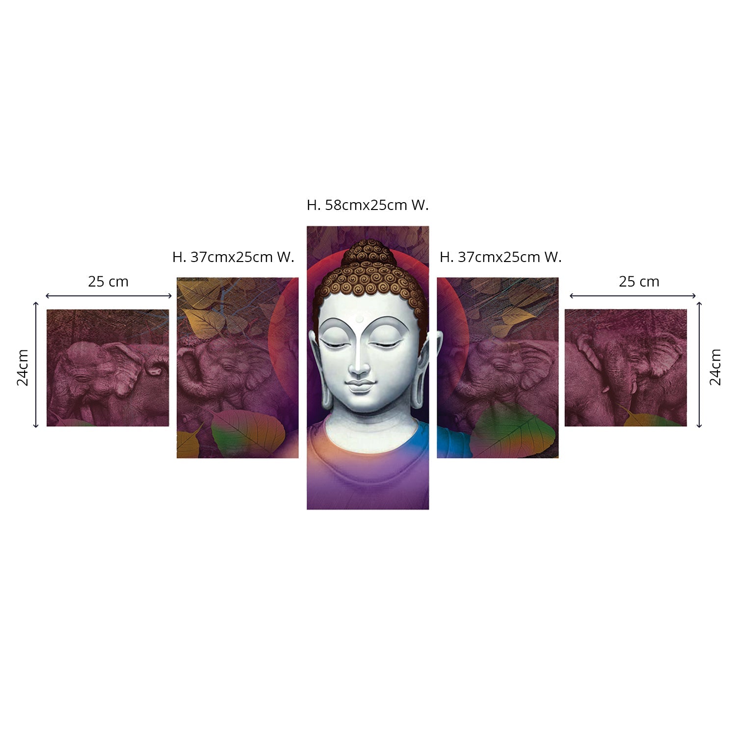 Set Of 5 Lord Buddha Premium Canvas Painting Kafalo