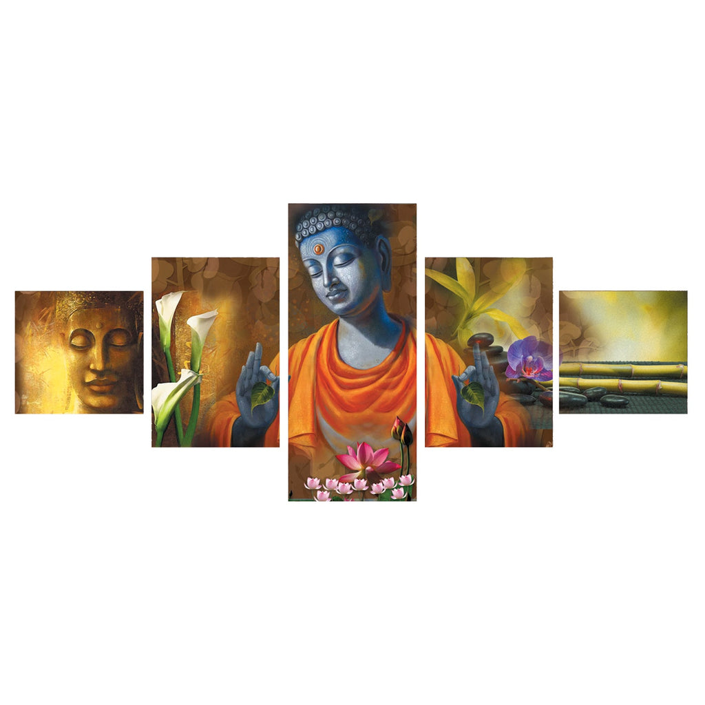 Set Of 5 Lord Buddha Premium Canvas Painting Kafalo