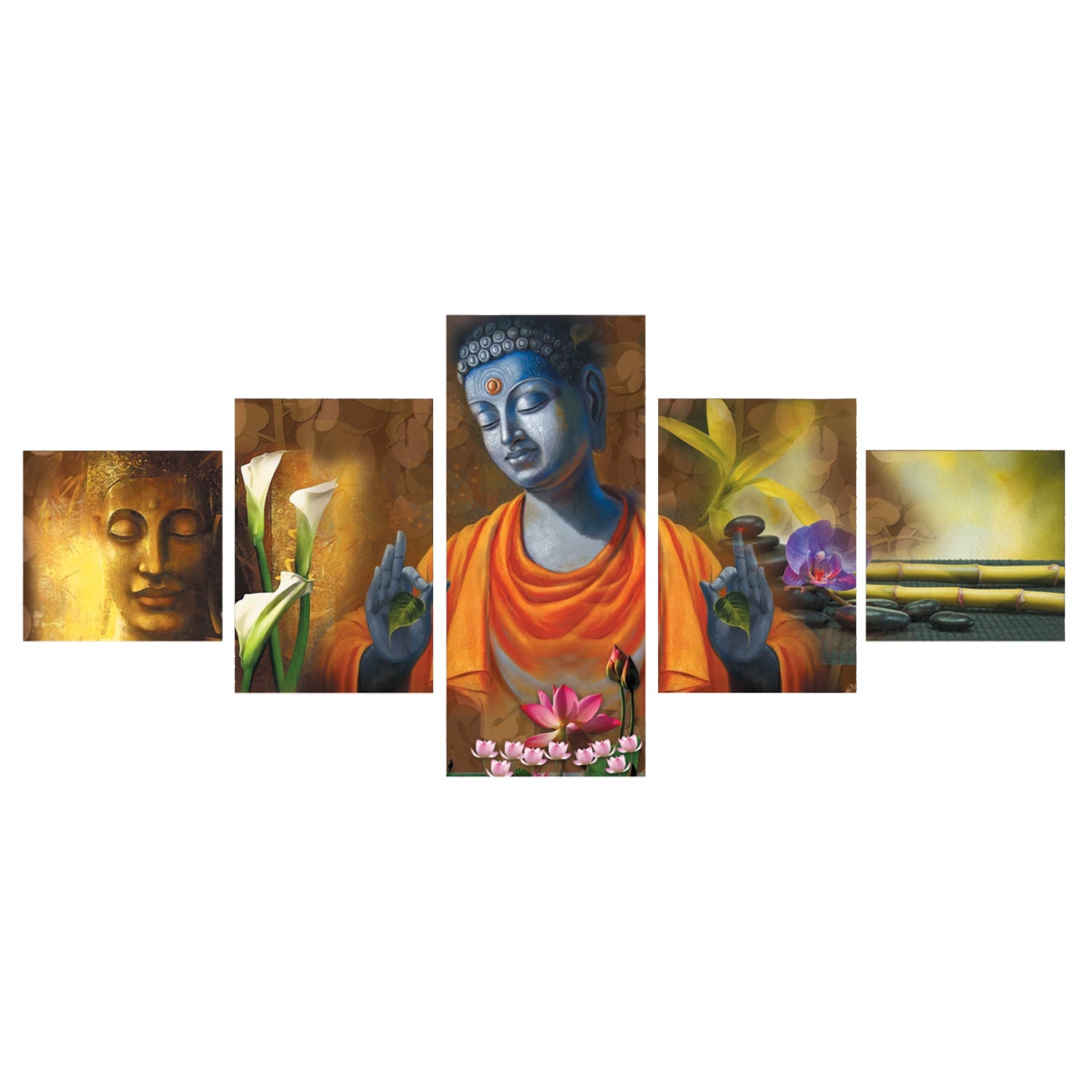 Set Of 5 Lord Buddha Premium Canvas Painting Kafalo
