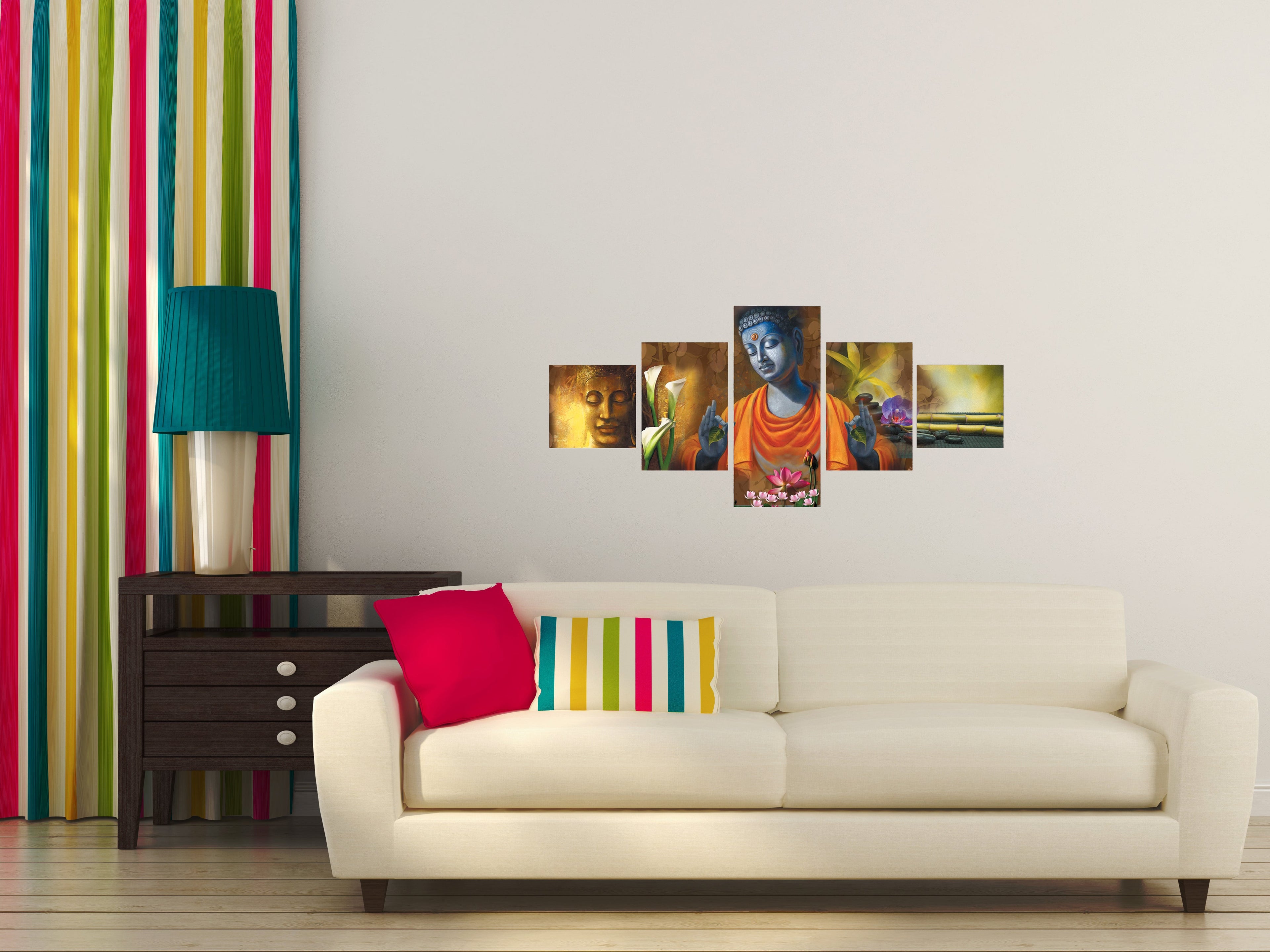 Set Of 5 Lord Buddha Premium Canvas Painting Kafalo