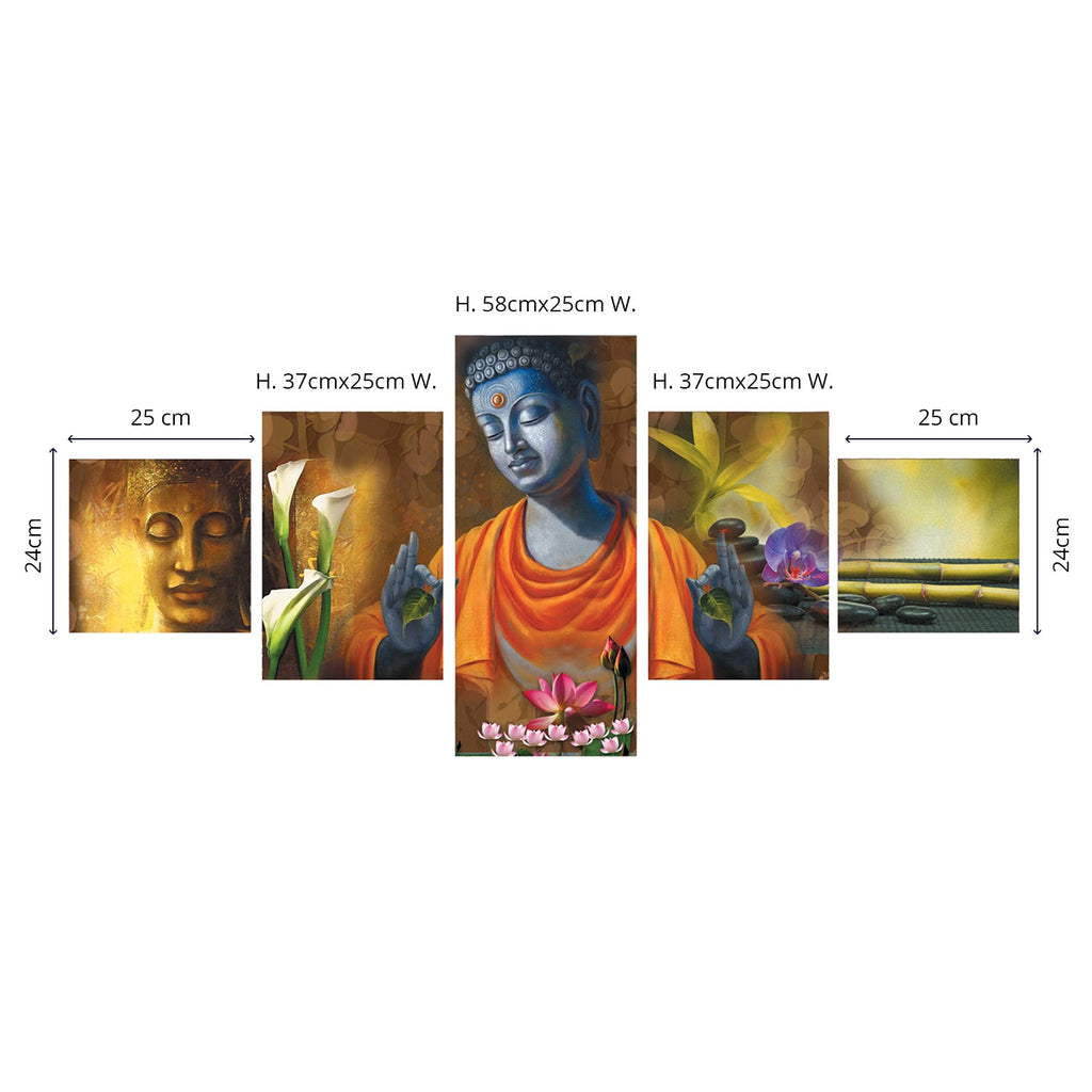 Set Of 5 Lord Buddha Premium Canvas Painting Kafalo