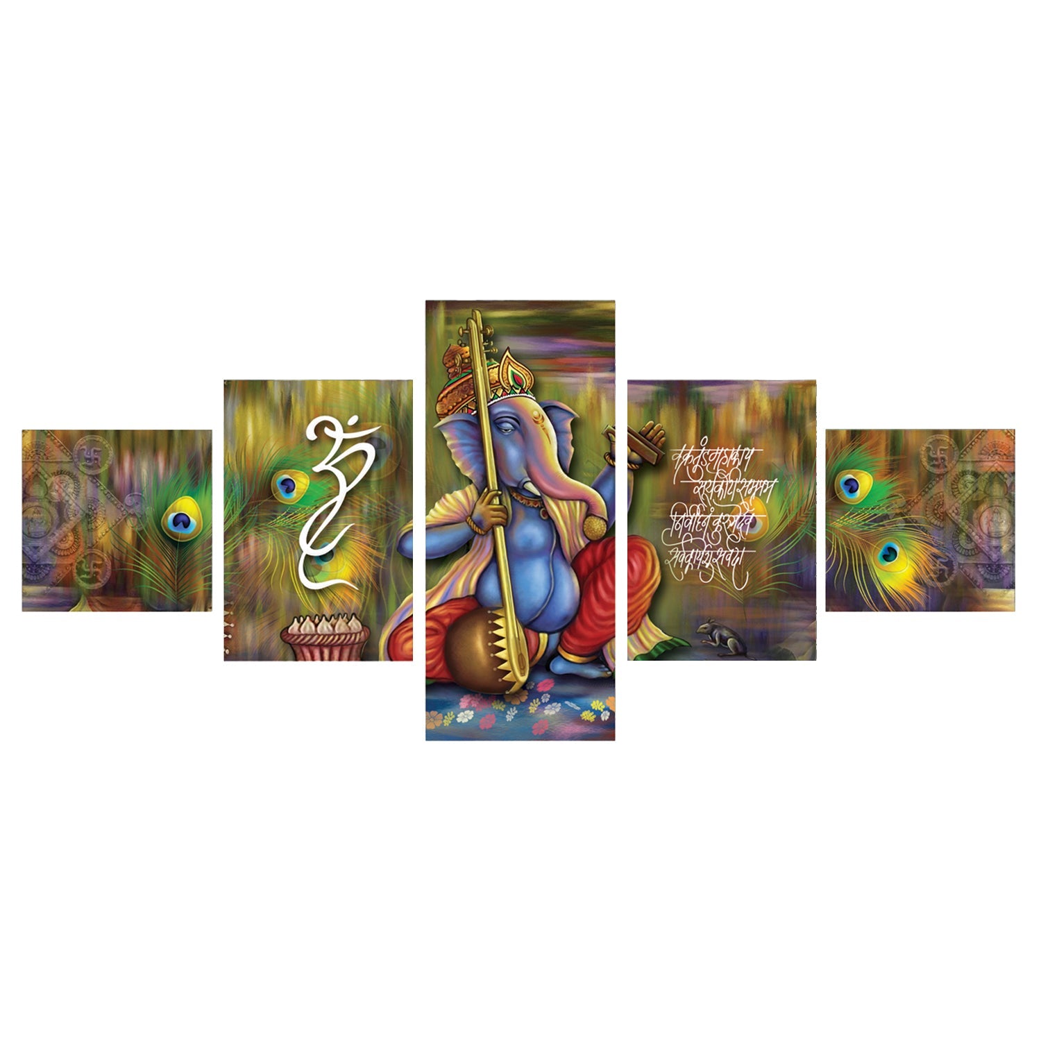 Set of 5 Lord Ganesha Premium Canvas Painting Kafalo