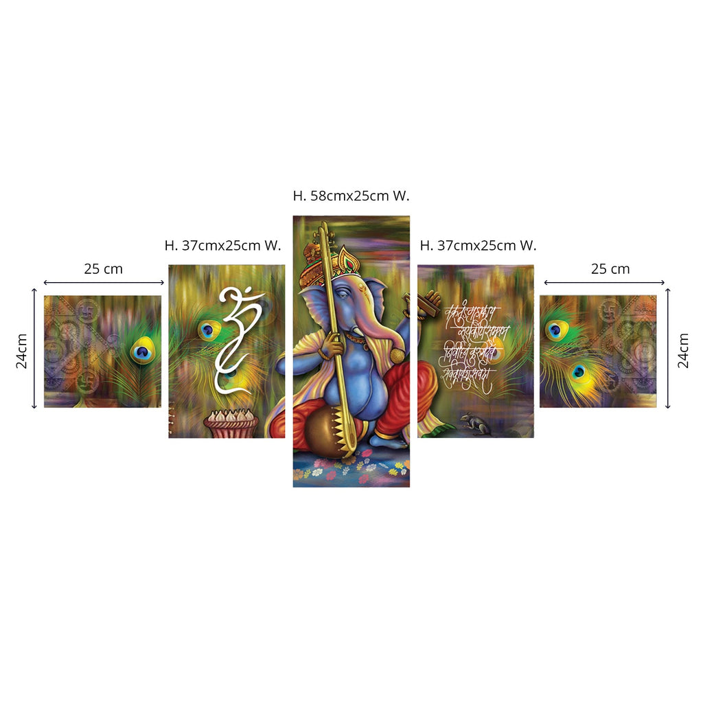 Set of 5 Lord Ganesha Premium Canvas Painting Kafalo