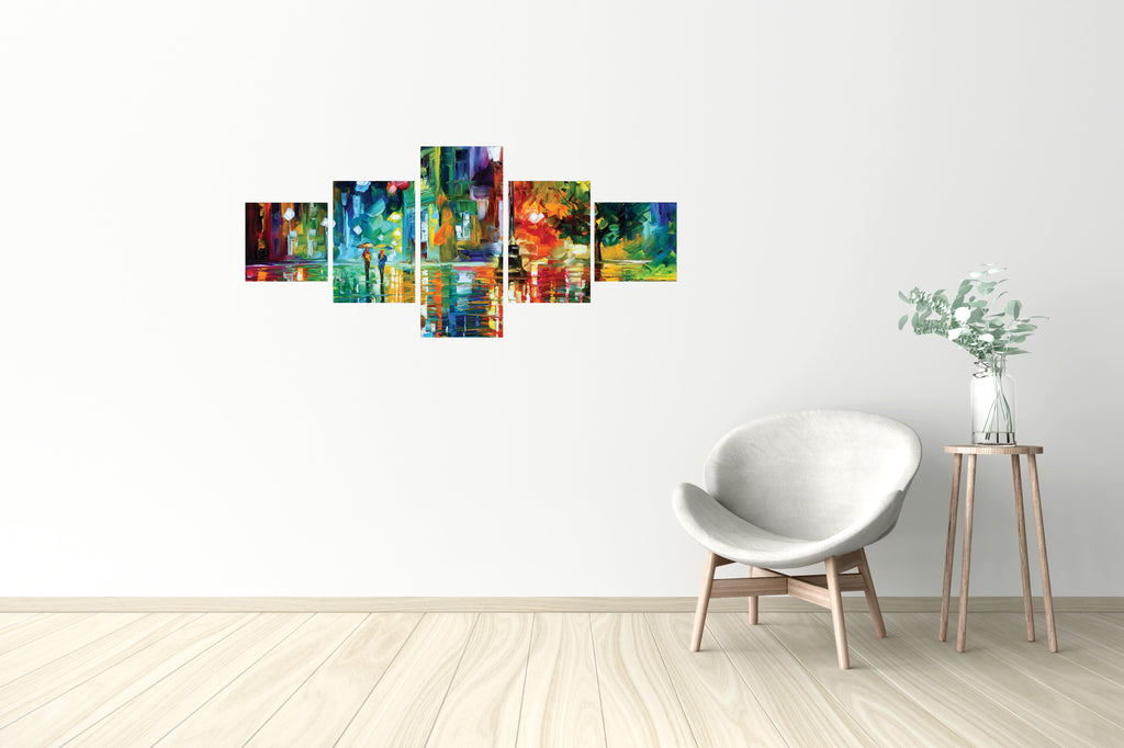 Set Of 5 Beauty under Rain Premium Canvas Painting Kafalo