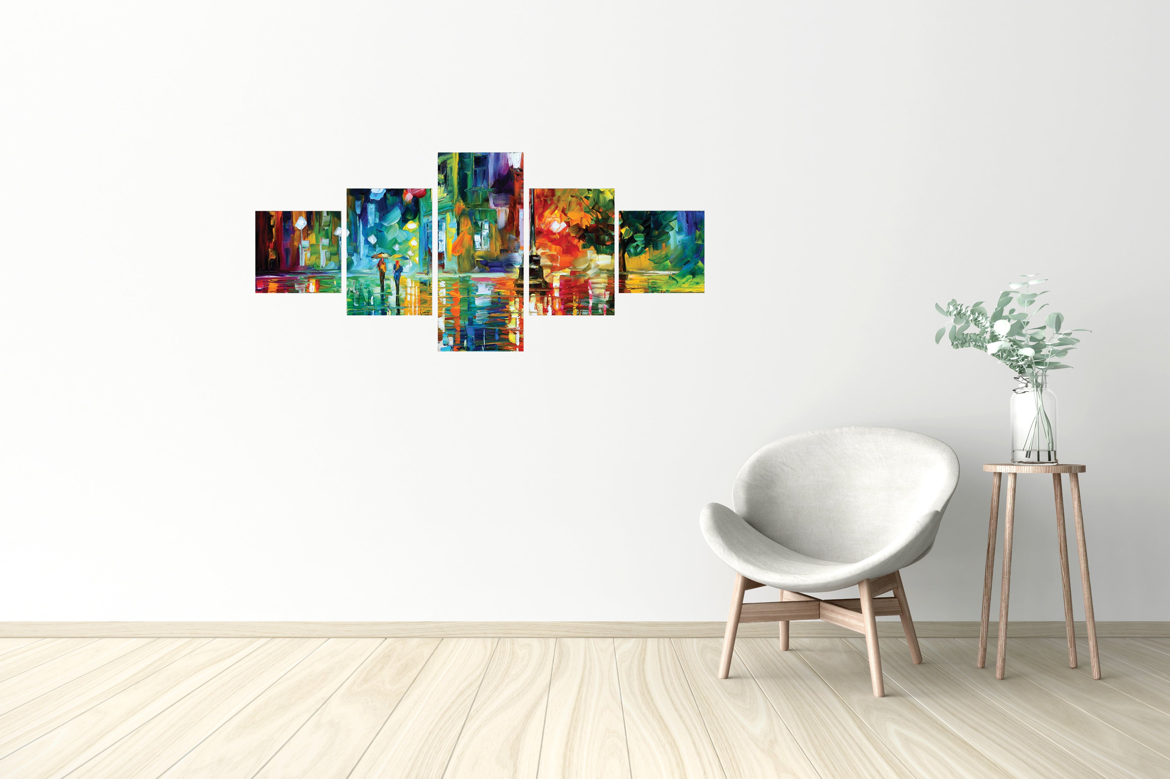 Set Of 5 Beauty under Rain Premium Canvas Painting Kafalo