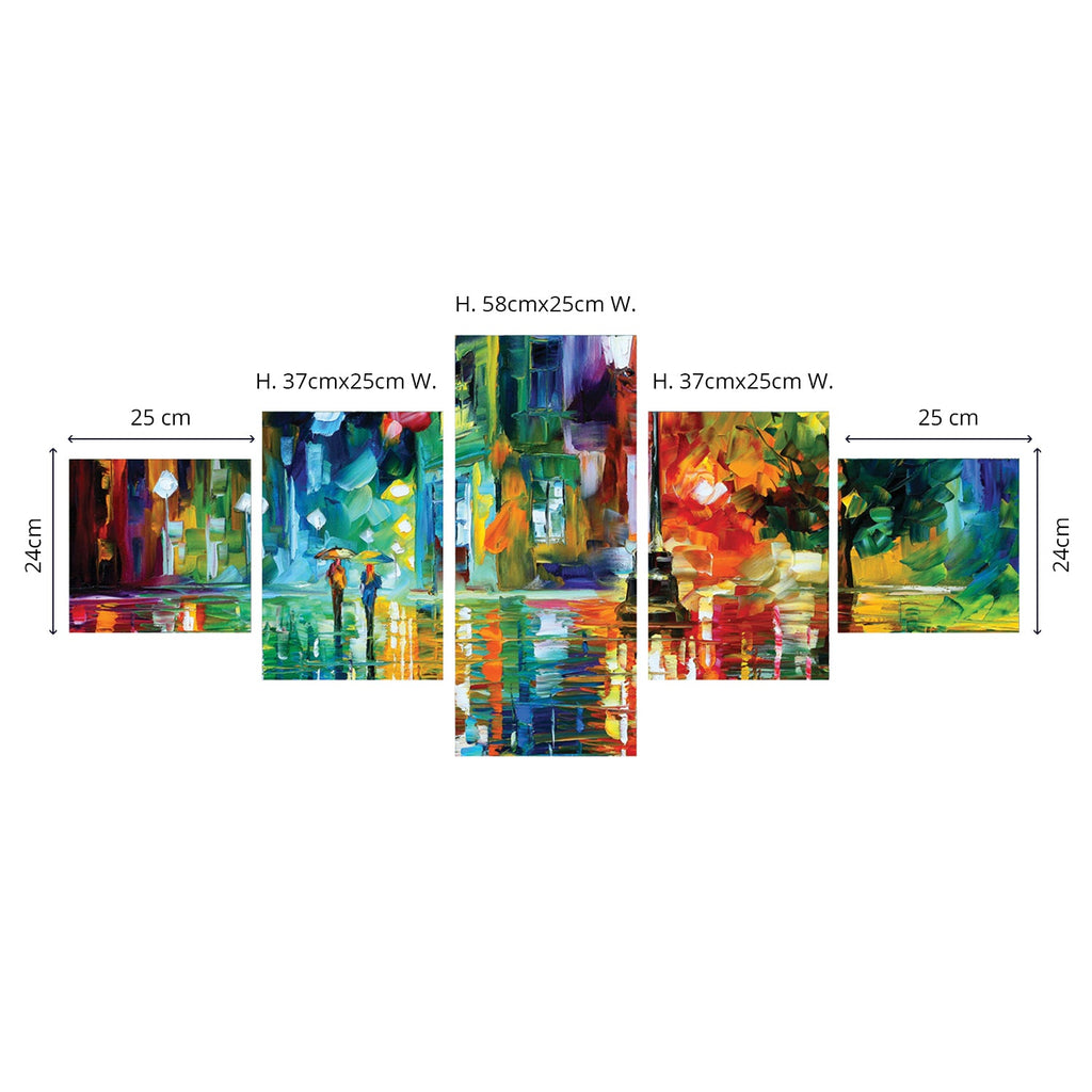 Set Of 5 Beauty under Rain Premium Canvas Painting Kafalo