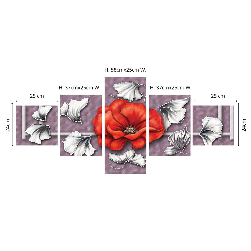Set of 5 Floral Theme Premium Canvas Painting Kafalo
