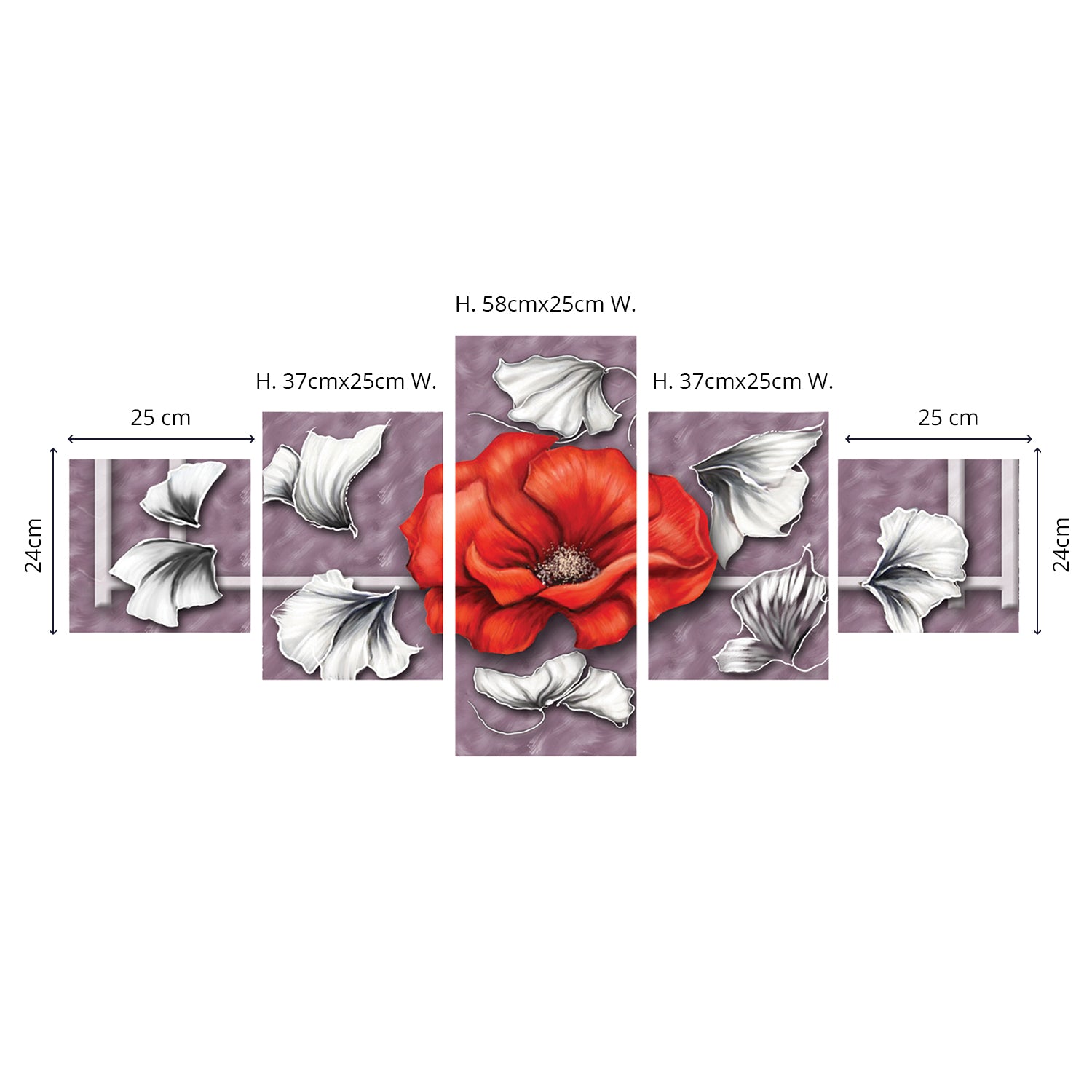 Set of 5 Floral Theme Premium Canvas Painting Kafalo