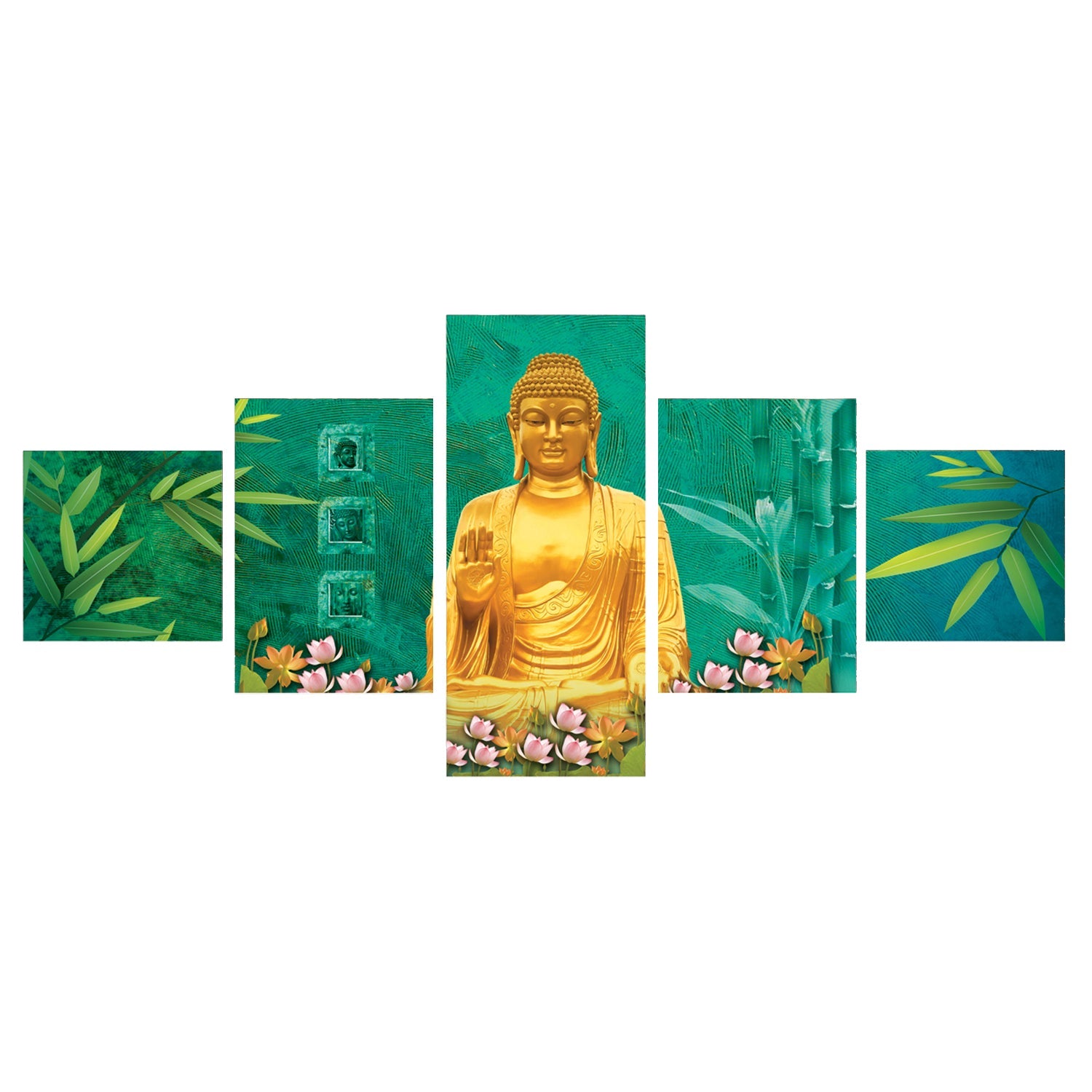 Set Of 5 Lord Buddha Premium Canvas Painting Kafalo