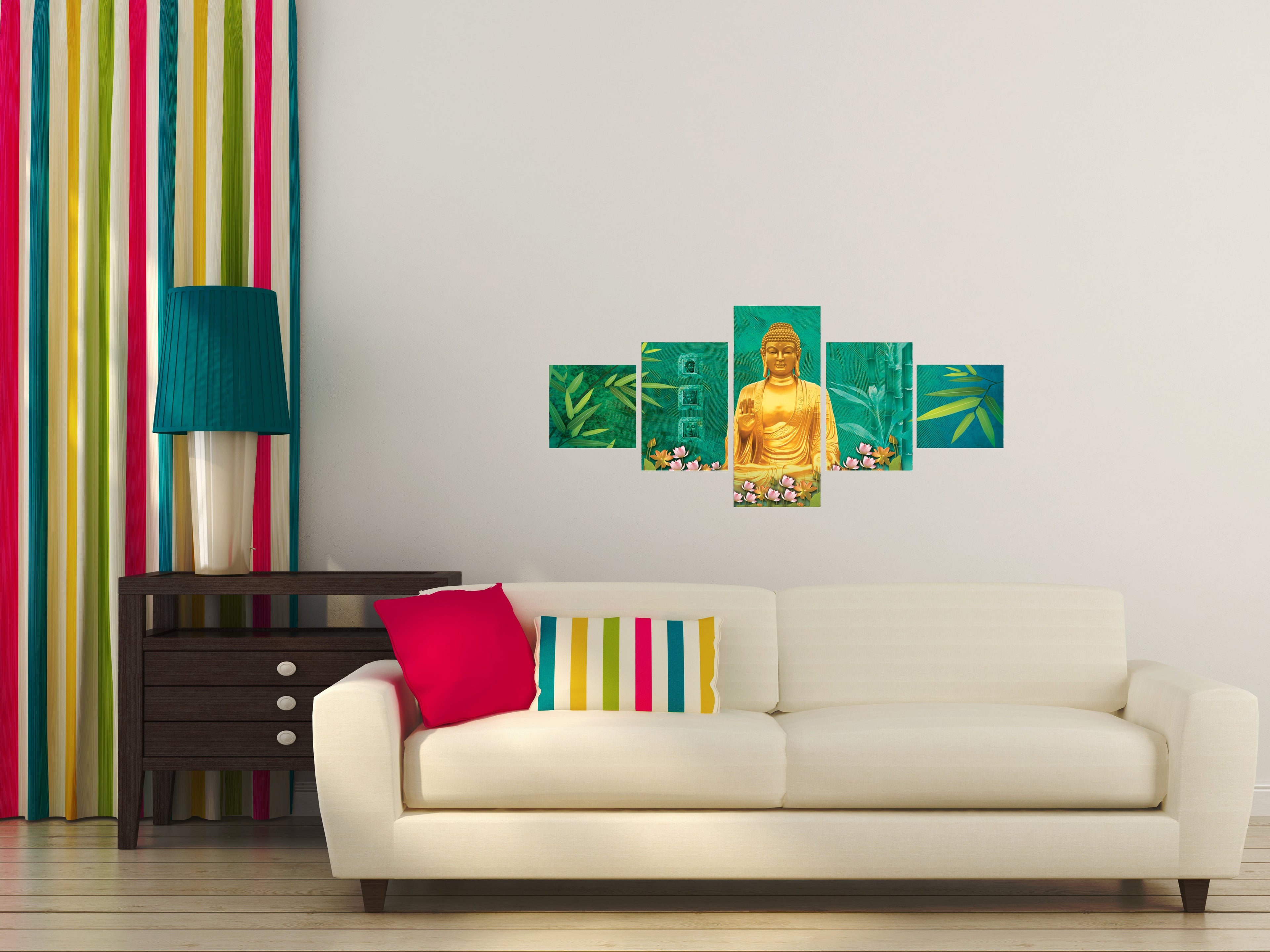 Set Of 5 Lord Buddha Premium Canvas Painting Kafalo