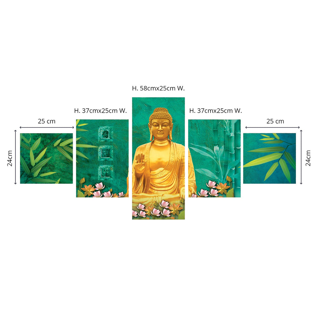 Set Of 5 Lord Buddha Premium Canvas Painting Kafalo