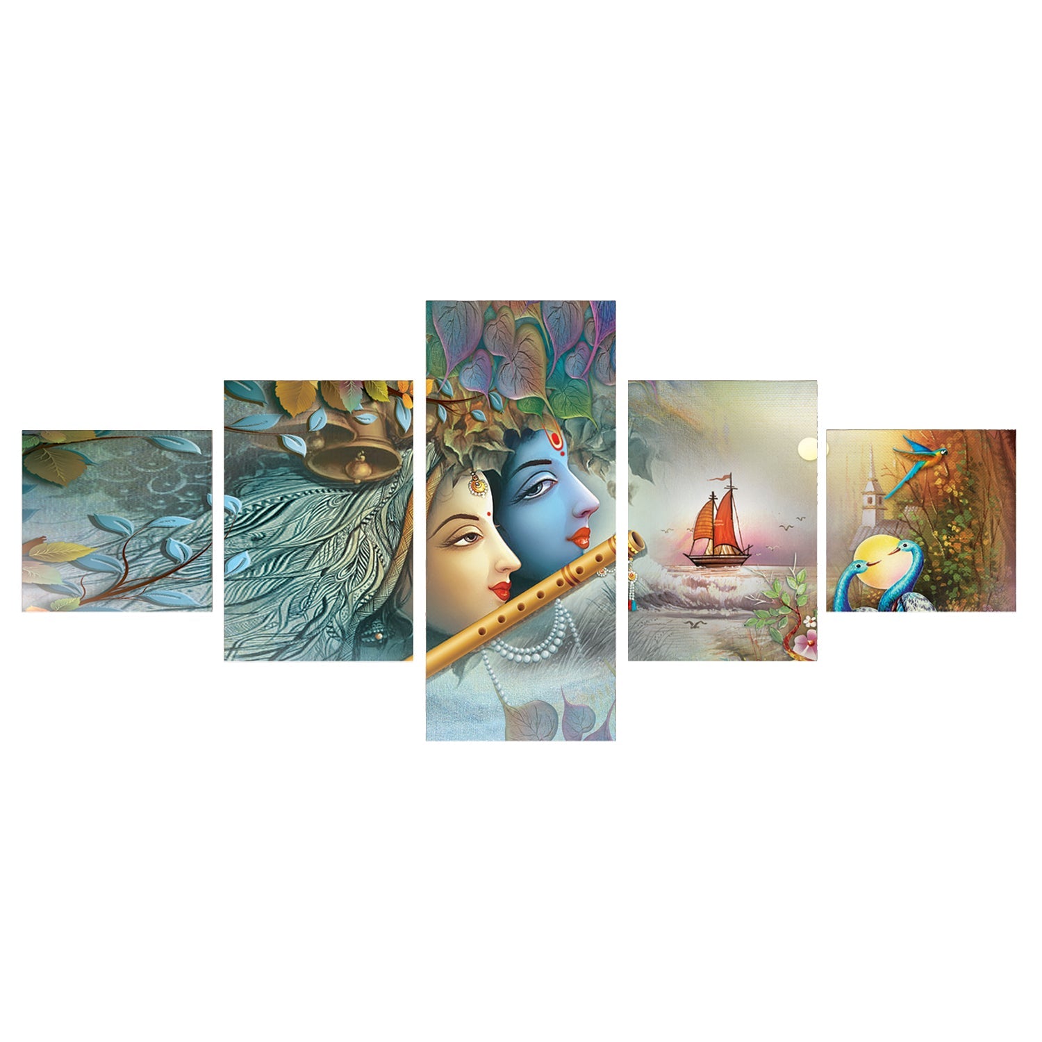 Set Of 5 Radha Krishna Premium Canvas Painting Kafalo