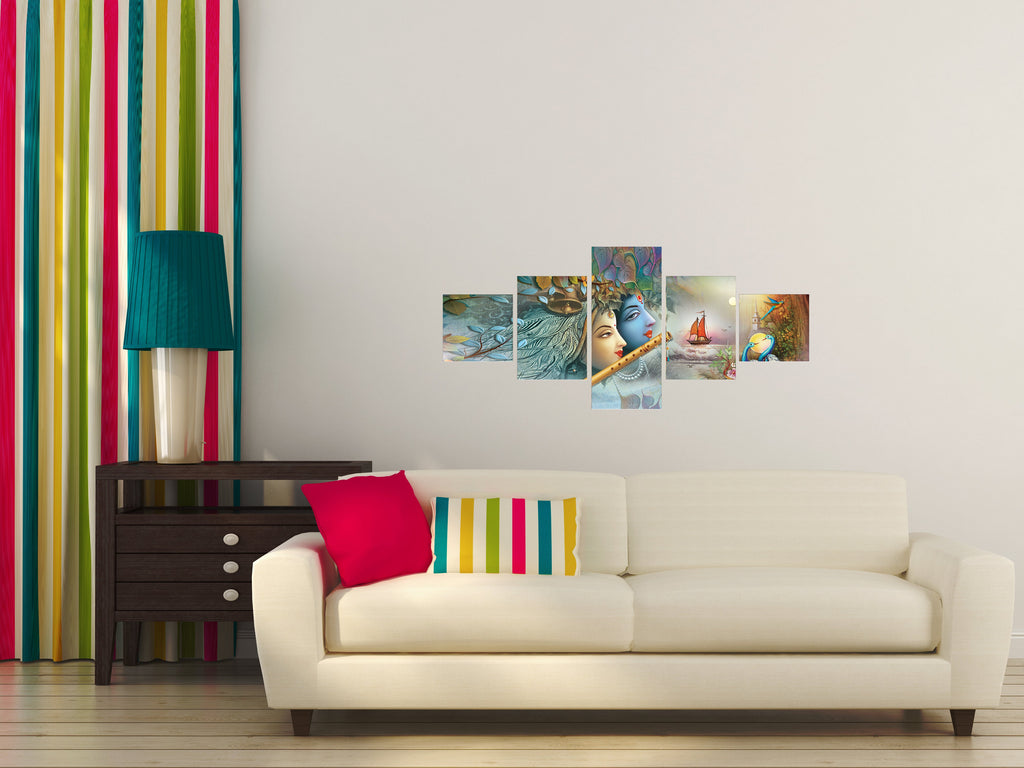 Set Of 5 Radha Krishna Premium Canvas Painting Kafalo