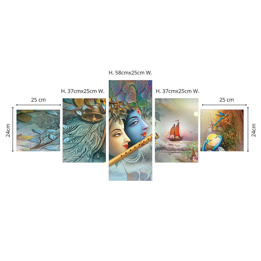 Set Of 5 Radha Krishna Premium Canvas Painting Kafalo