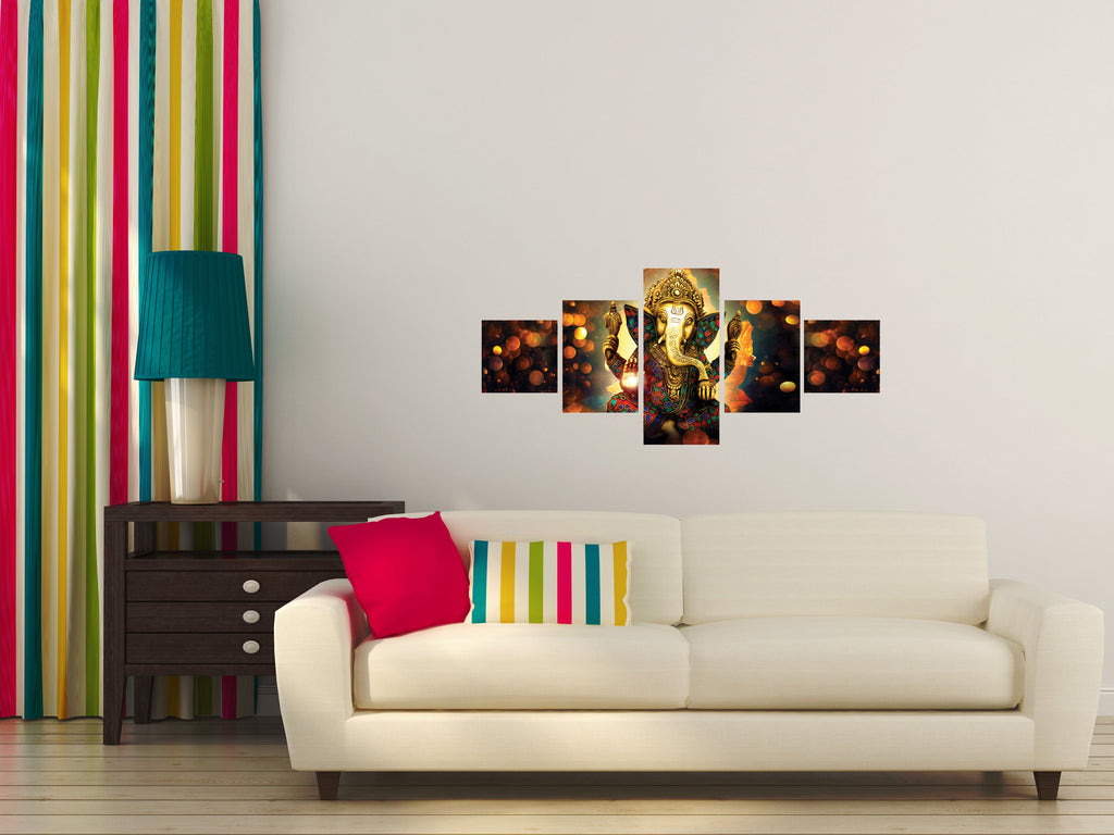 Set of 5 Lord Ganesha Premium Canvas Painting Kafalo