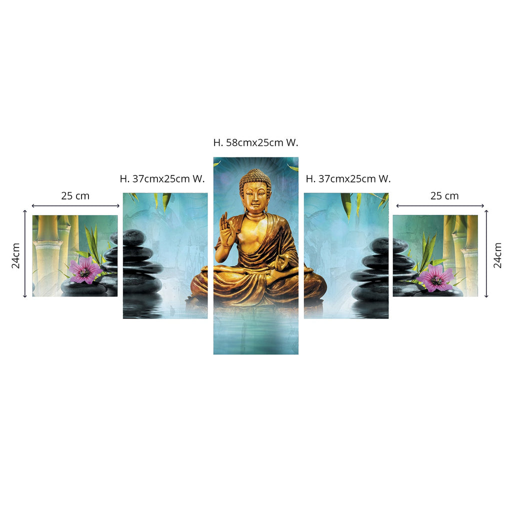 Set Of 5 Lord Buddha Premium Canvas Painting Kafalo