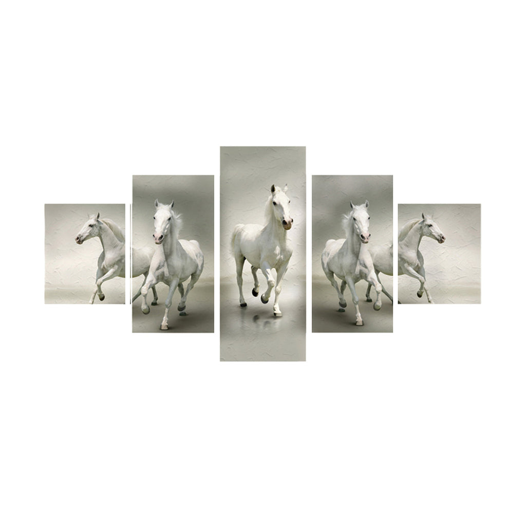 Set of 5 Running Lucky Horses Design Premium Canvas Painting Kafalo