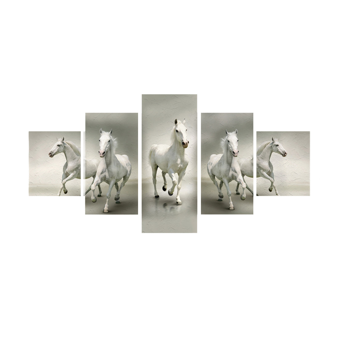 Set of 5 Running Lucky Horses Design Premium Canvas Painting Kafalo